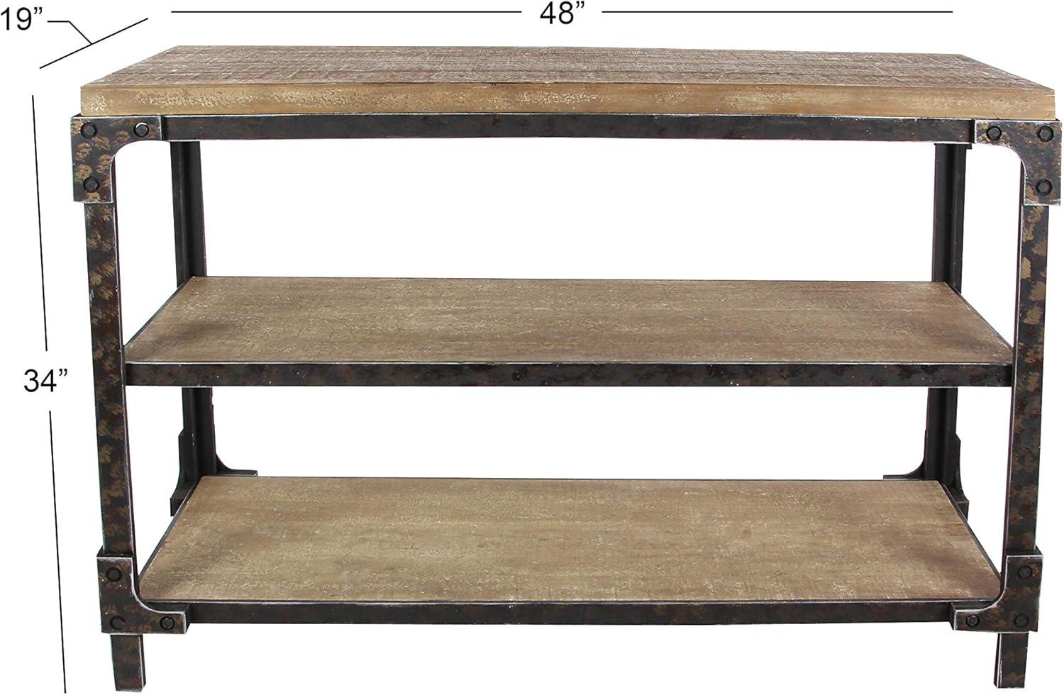 Olivia & May Rustic 3 Tier Console Table Brown: Industrial Style, Fixed Shelves, Wood Frame, Entryway Storage