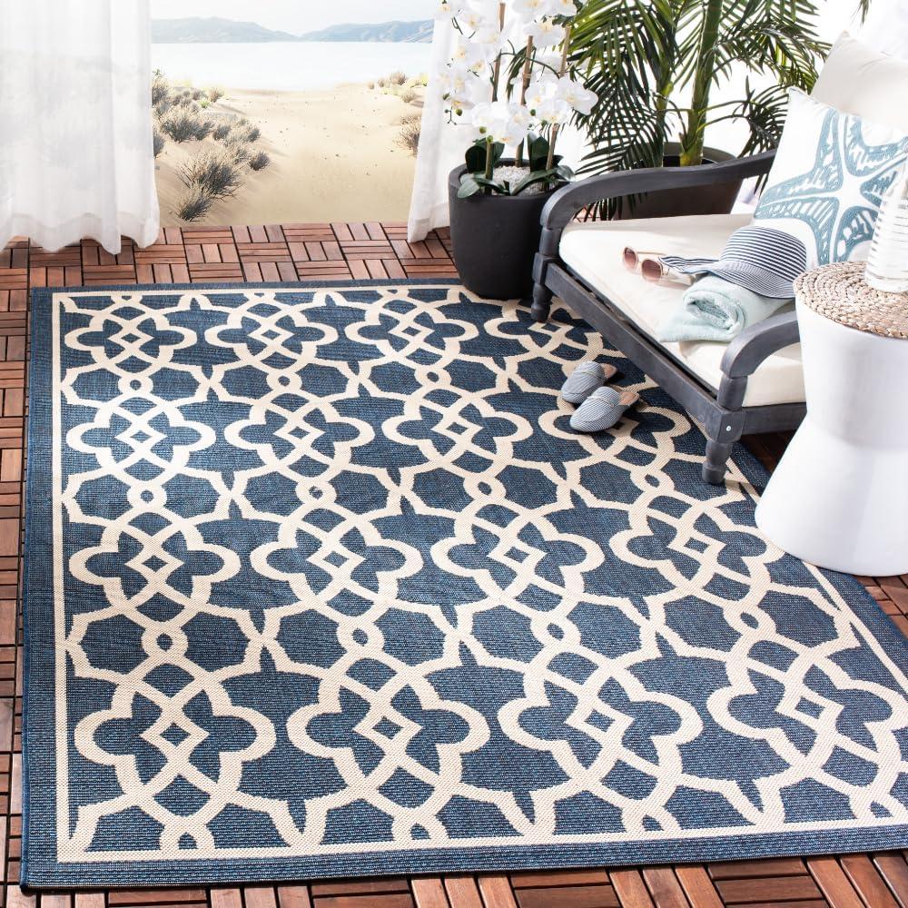 Courtyard CY6071 Power Loomed Indoor and Outdoor Area Rug - Navy/Beige - 5'3"x7'7" - Safavieh