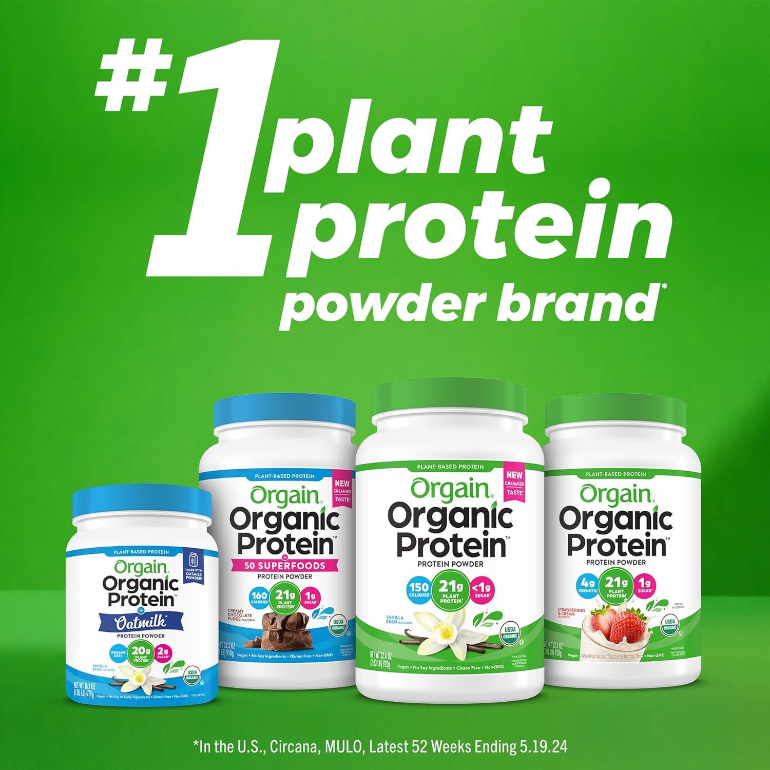 Orgain Organic Vegan 21g Protein Powder, Plant Based Shake Drink, Vanilla Bean 2.03lb