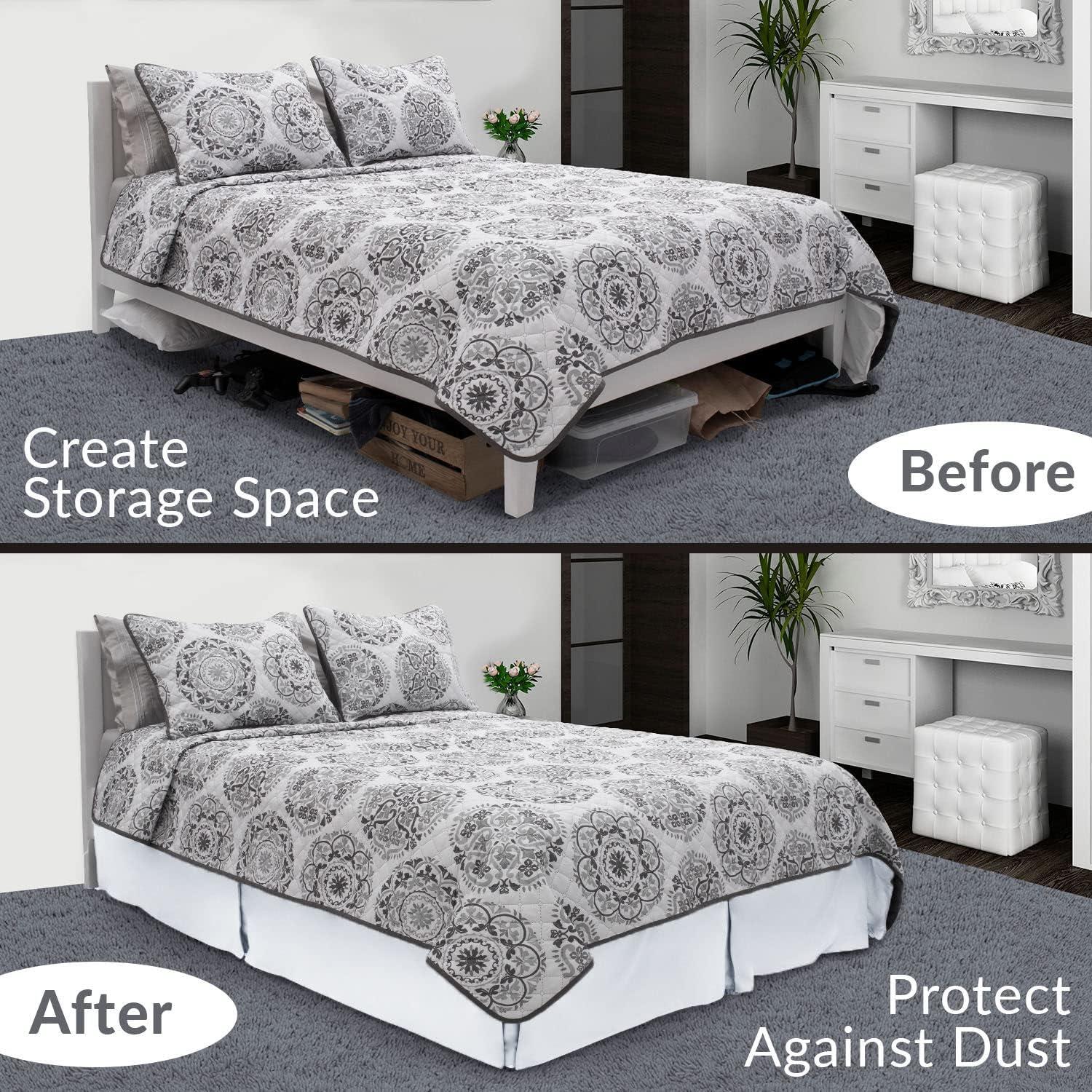 Mellanni Iconic Collection Pleated Microfiber Bed Skirt 15" Drop, Queen, White