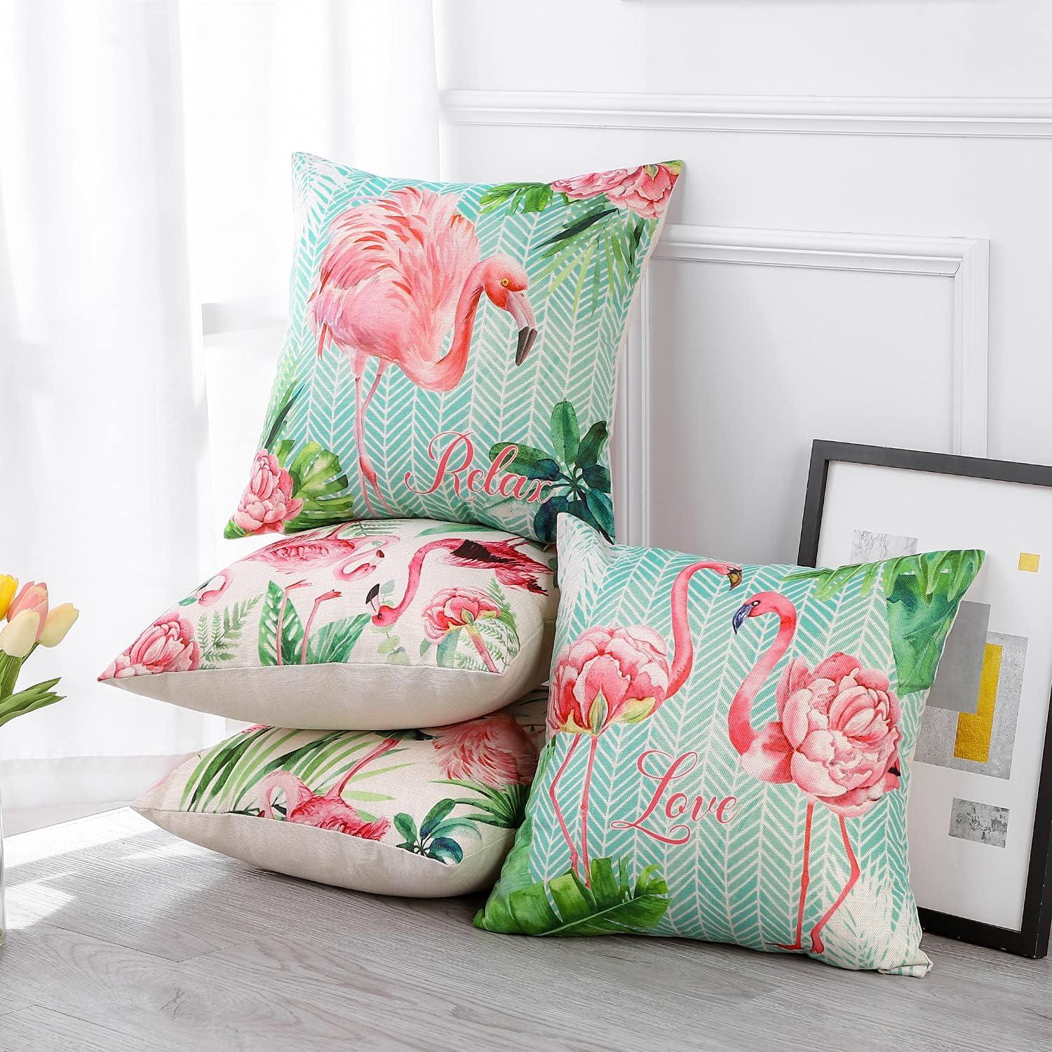 Artscope Set of 4 Waterproof Throw Pillow Covers 18x18 Inches, Pink Roses and Butterfly Pattern Decorative Cushion Covers, Perfect to Outdoor Patio Garden Living Room Sofa Farmhouse Decor