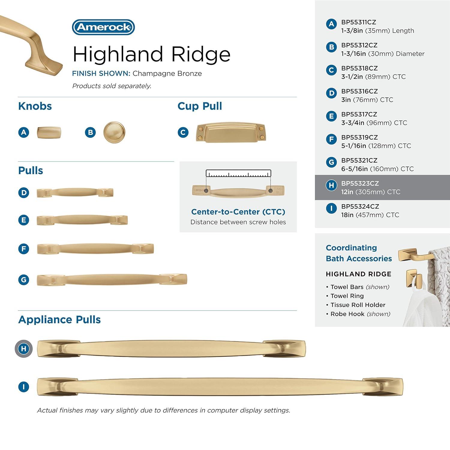 Amerock Highland Ridge 12 inch (305mm) Center-to-Center Champagne Bronze Appliance Pull