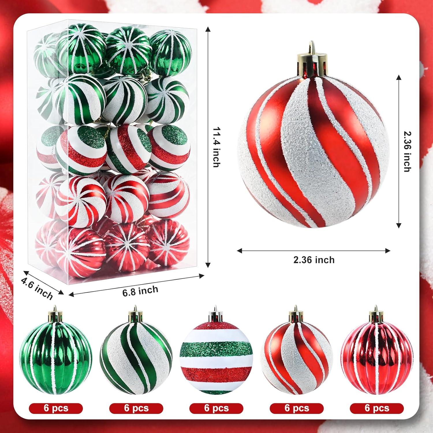 30PCS Christmas Balls Ornaments Set, Shatterproof Holiday Festive Wedding Seasonal Hanging Ornaments Christmas Tree Decoration
