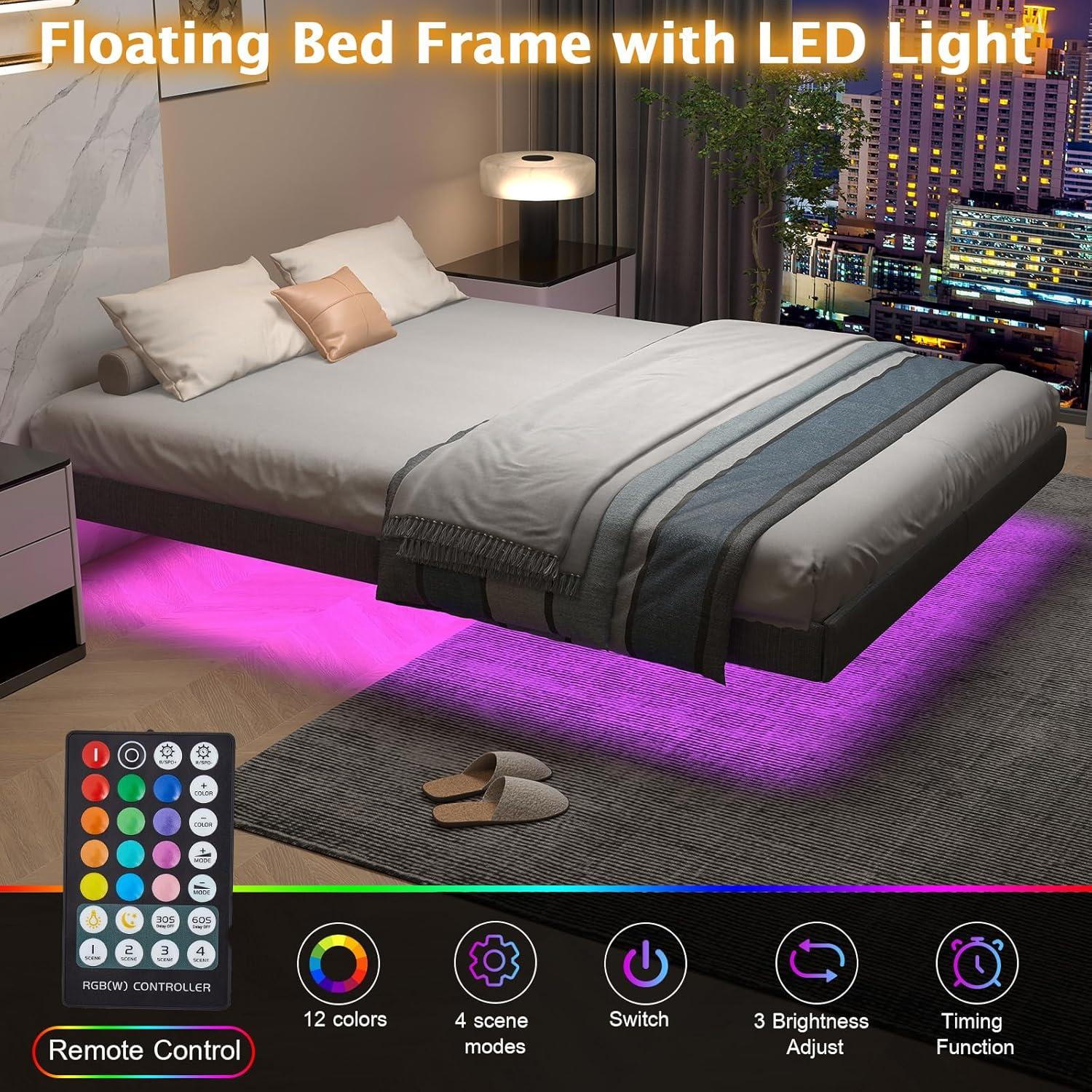 Alwyn Home Floating Bed Frame With Led Lights Metal Platform Bed, No Squeak