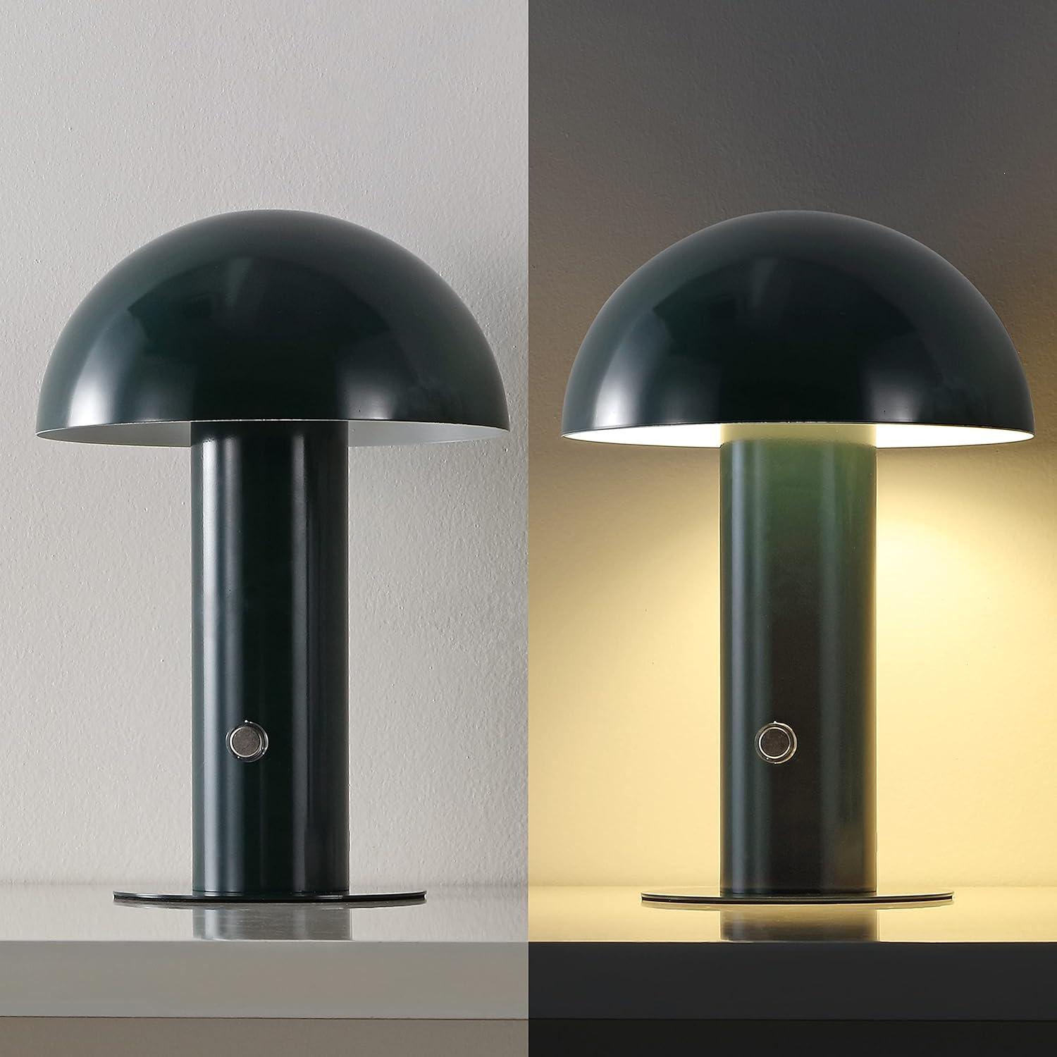 JONATHAN Y JYL7115D Boletus 10.75" Contemporary Bohemian Rechargeable/Cordless Portable Iron Integrated LED Mushroom Table Lamp Modern, Coastal Bedside Desk Nightstand Lamp, Forest Green