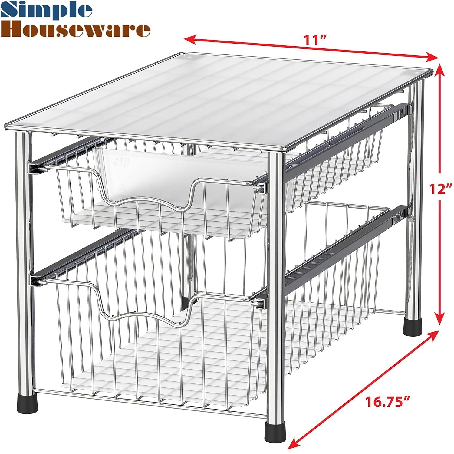 Chrome Stackable 2 Tier Sliding Basket Organizer Drawer