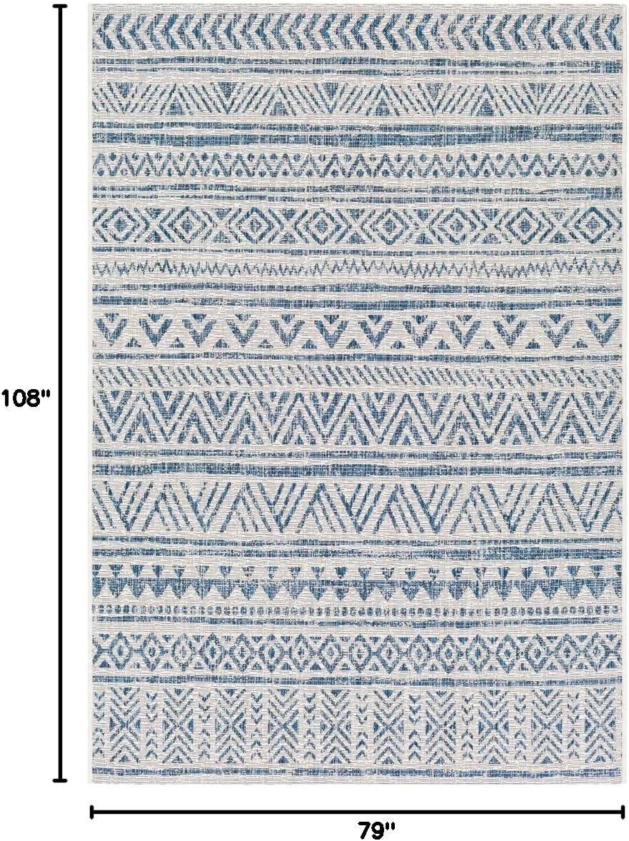 Blue and White Flat Woven Synthetic 10' x 14' Area Rug