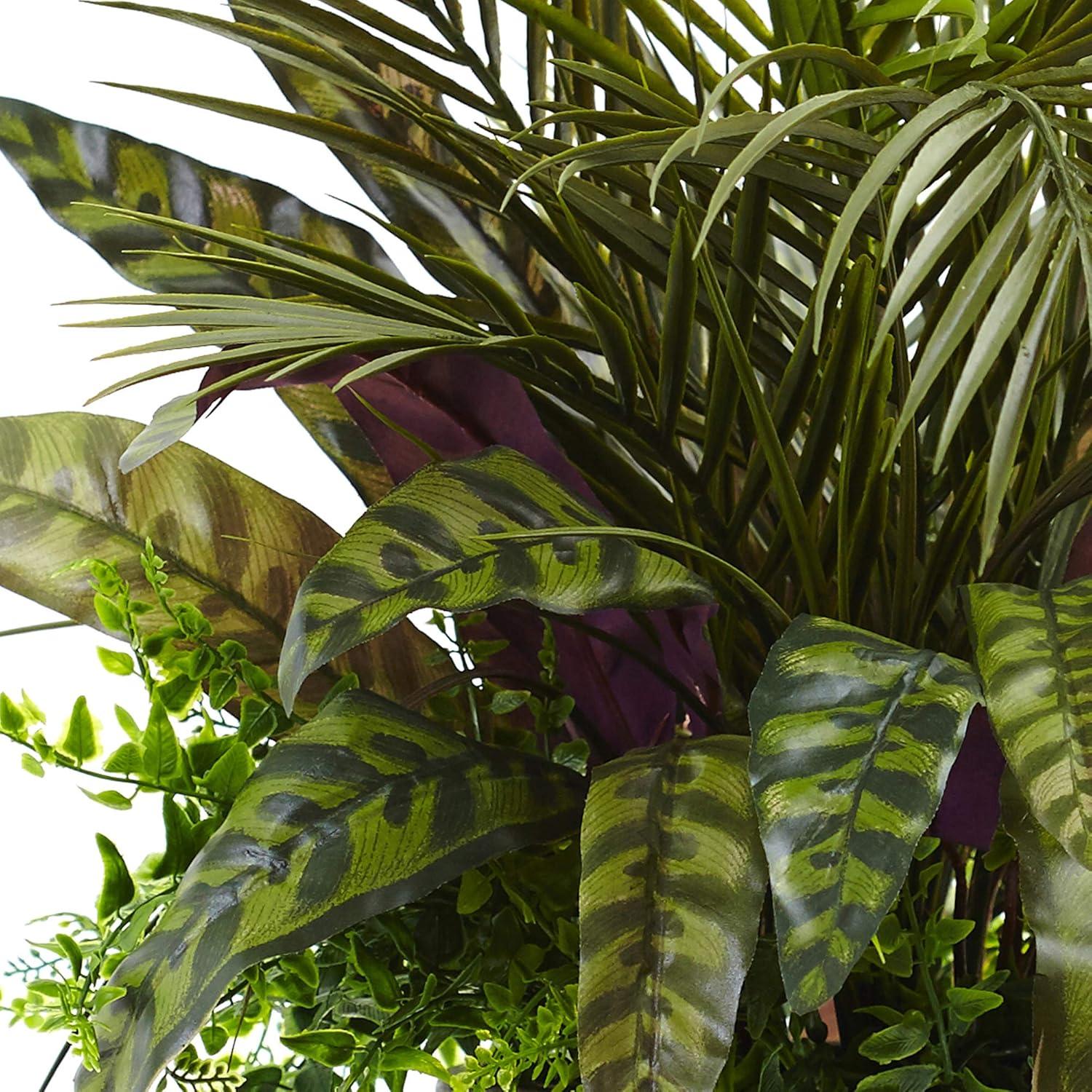 Nearly Natural 27" Plastic/Polyester Mixed Areca Palm, Fern & Peacock Artificial Plant with Planter, Green