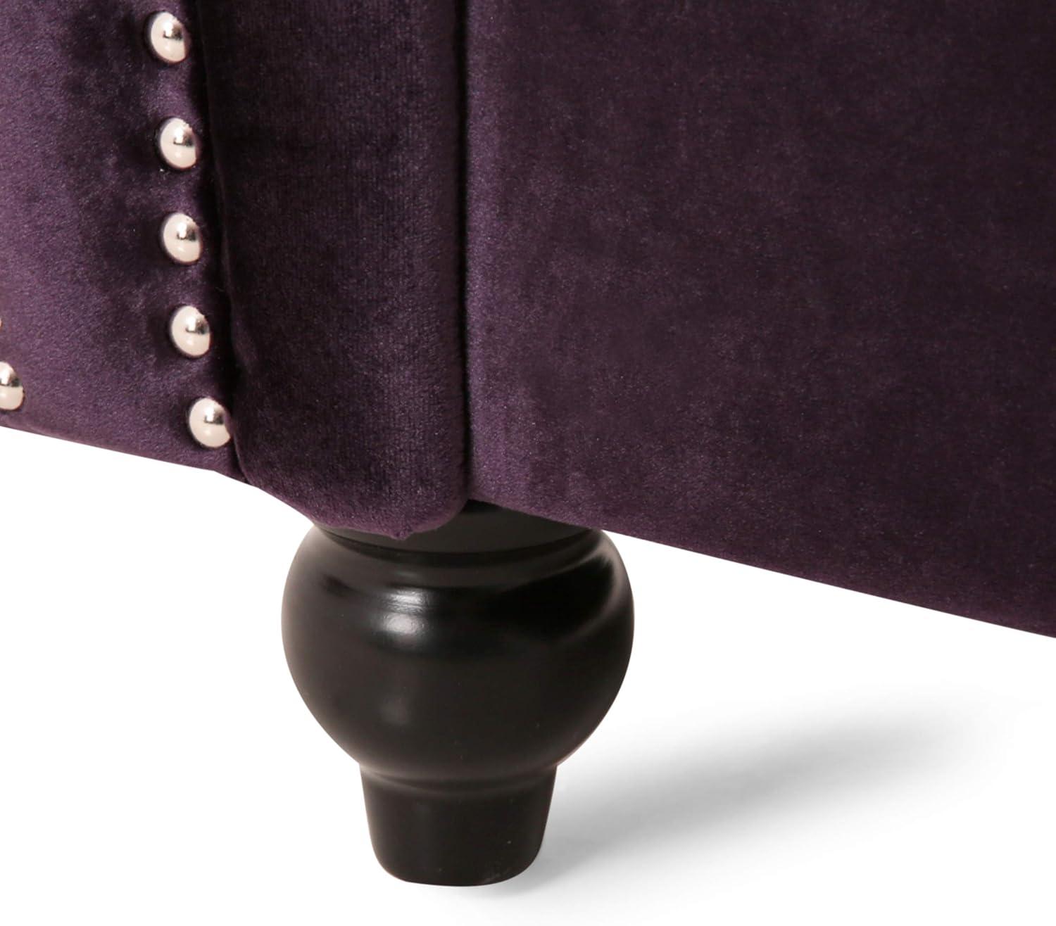 GDF Studio Tampa Chesterfield Tufted Club Chair with Nailhead Trim, Blackberry Velvet and Dark Brown