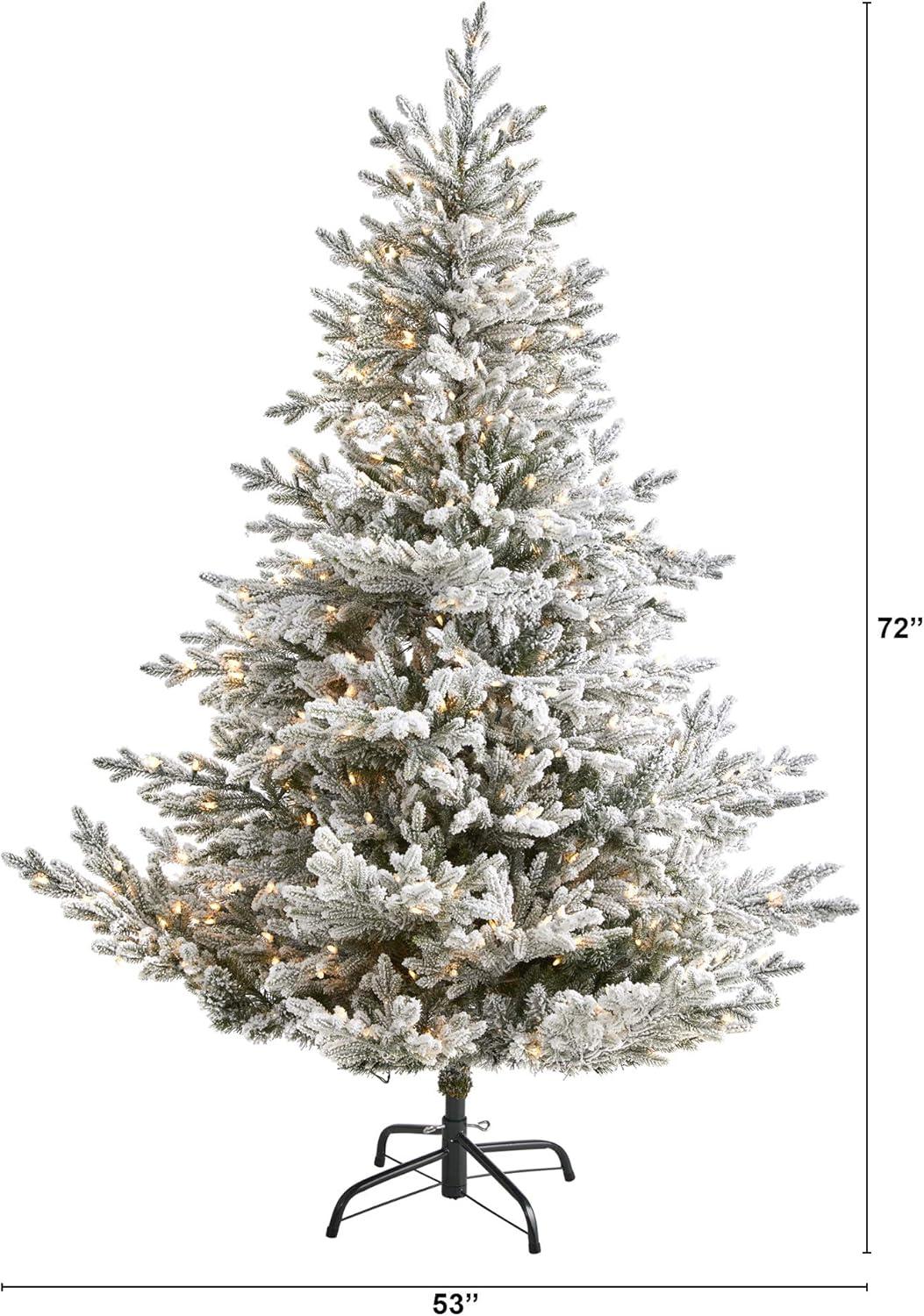 Nearly Natural 6-ft Flocked Fraser Fir Artificial Christmas Tree with 500 Warm White Lights and 236 Bendable Branches