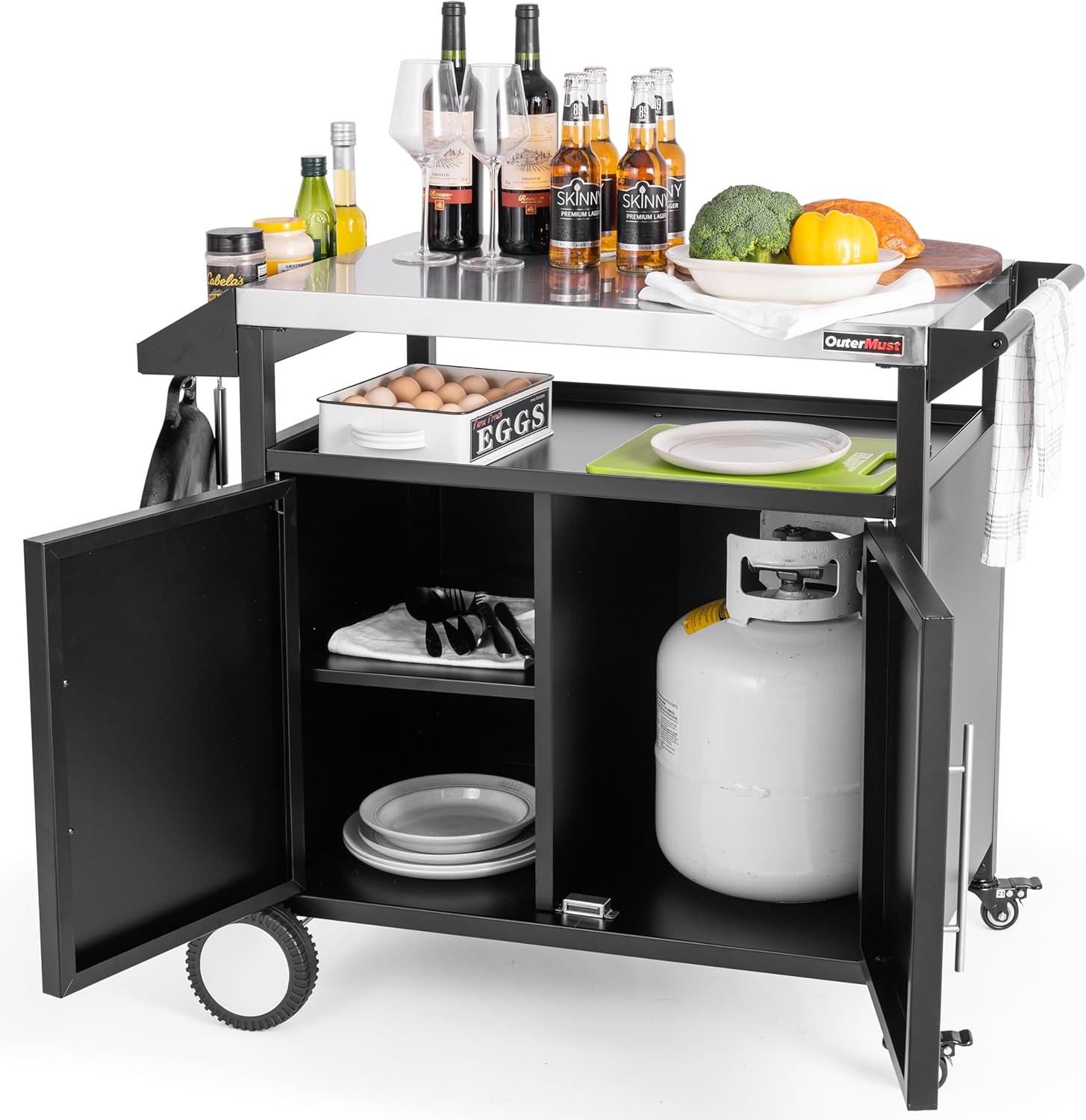 OuterMust Grill Cart Outdoor Kitchen Cabinet Outdoor Prep Table & Bar for Storage