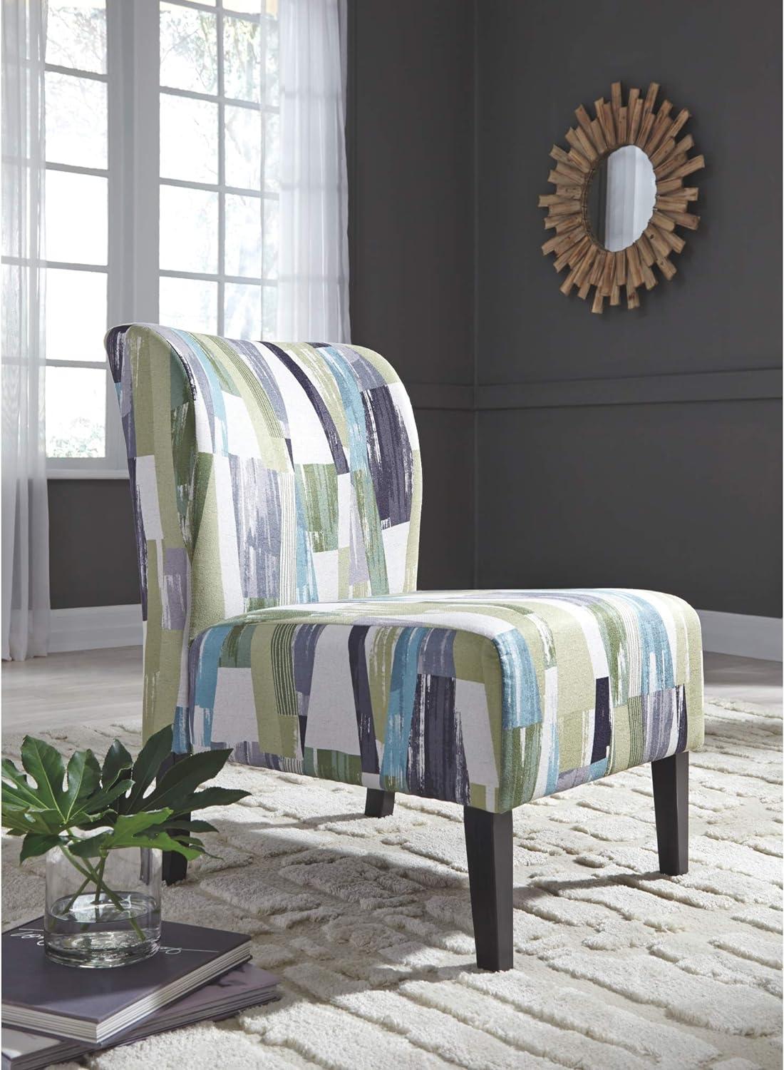 Bohemian Blue-Green Geometric Accent Chair in Manufactured Wood