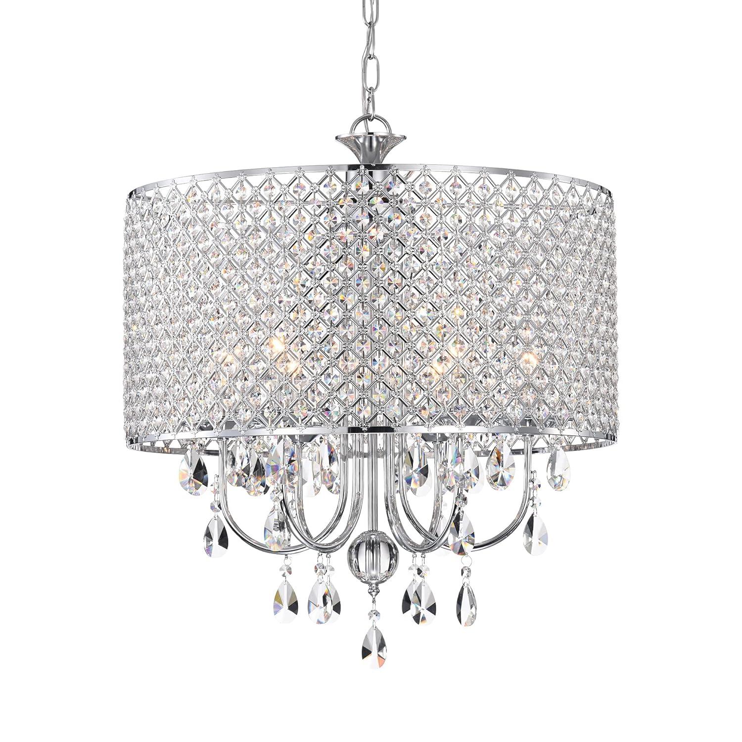 Chrome Mini Crystal Candle Drum Chandelier, 22"