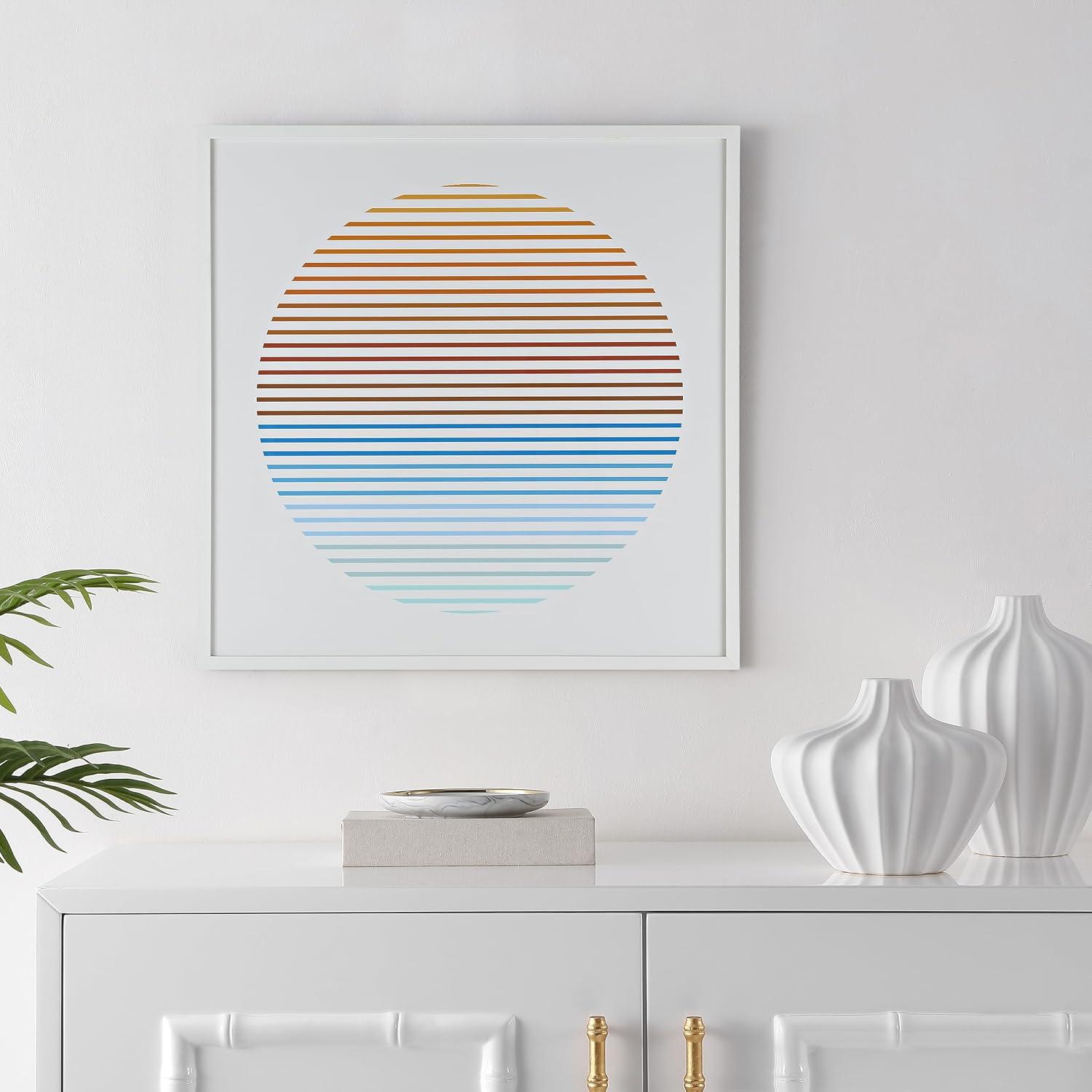 Oceanside Sunrise Golden Brown and Blue Abstract Framed Wall Art