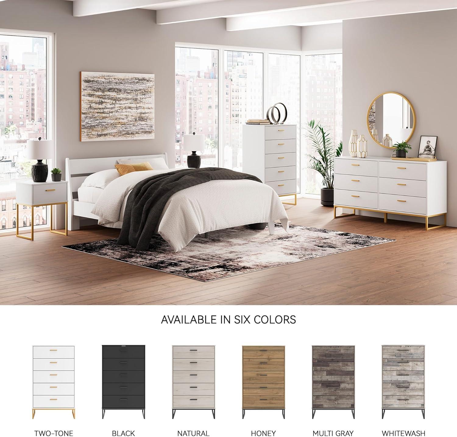 Signature Design by Ashley Socalle 5 Drawer Tall Dresser, White/Gold