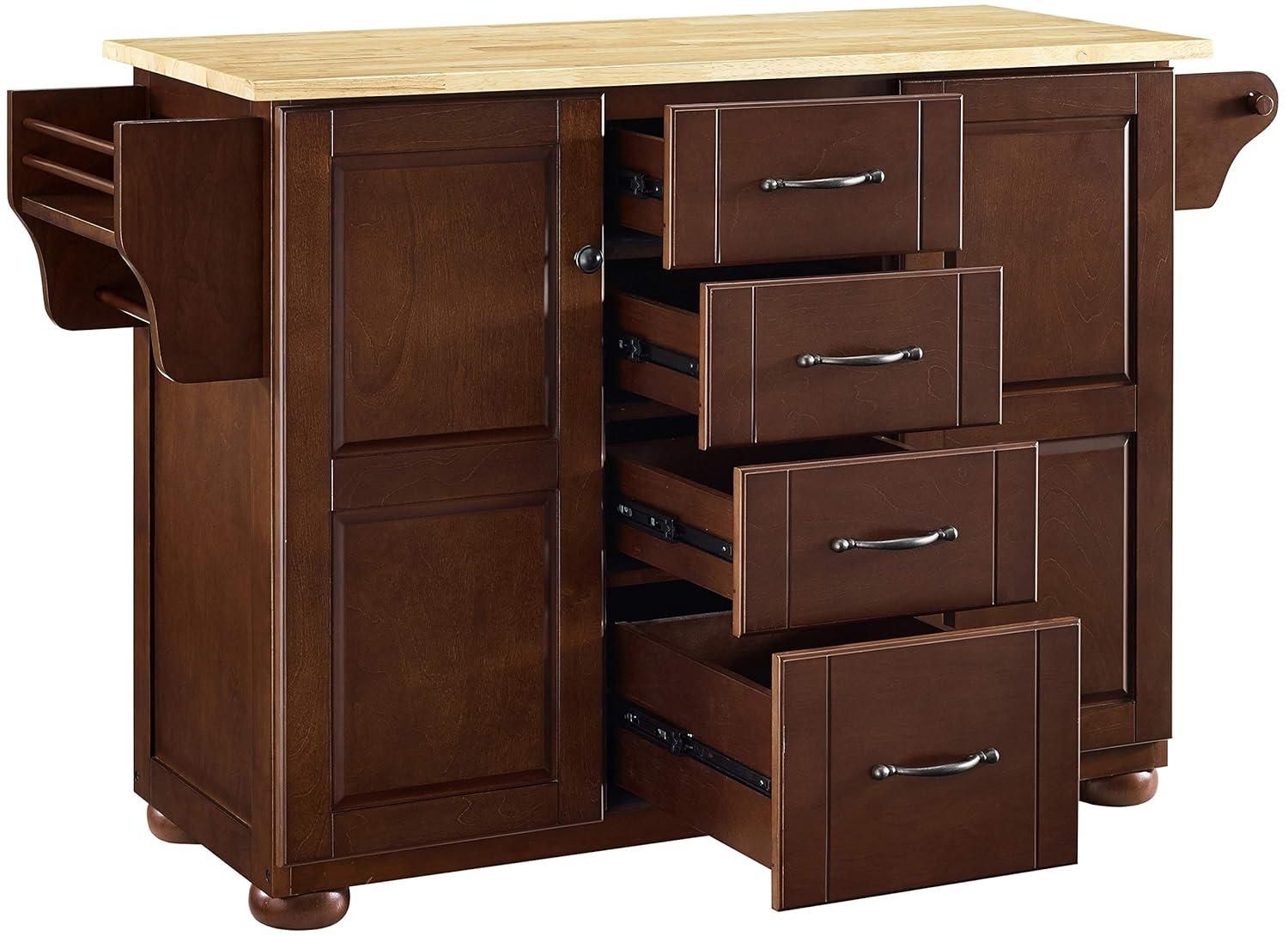 Crosley Eleanor Natural Wood Top Kitchen Island in Mahogany