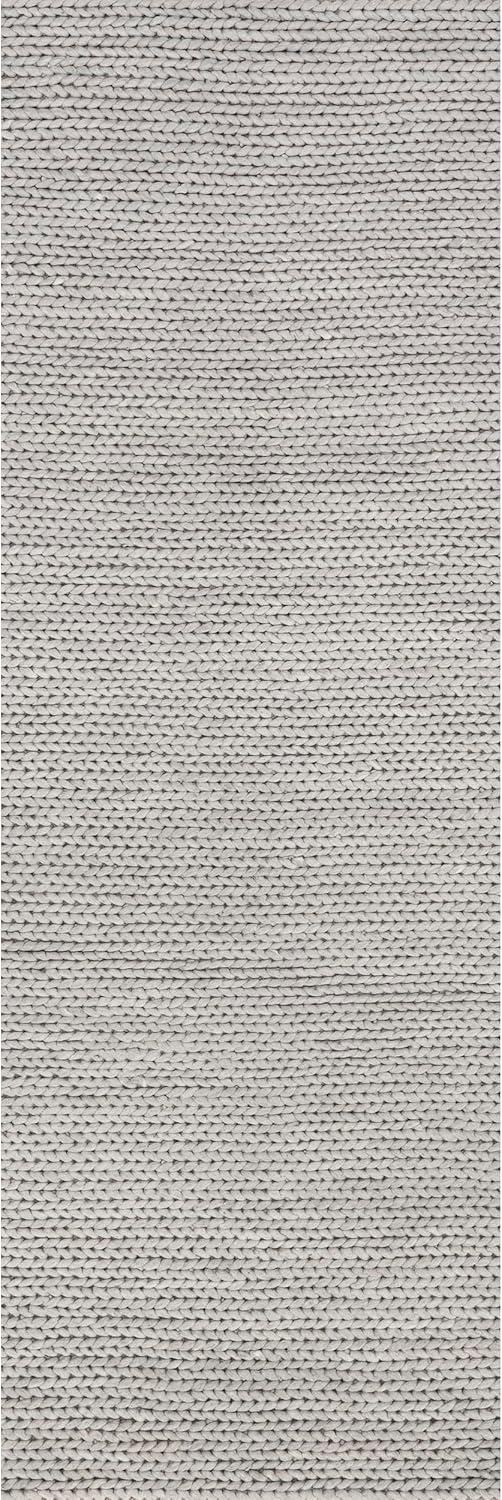 Light Grey Hand-Tufted Wool Braided Area Rug