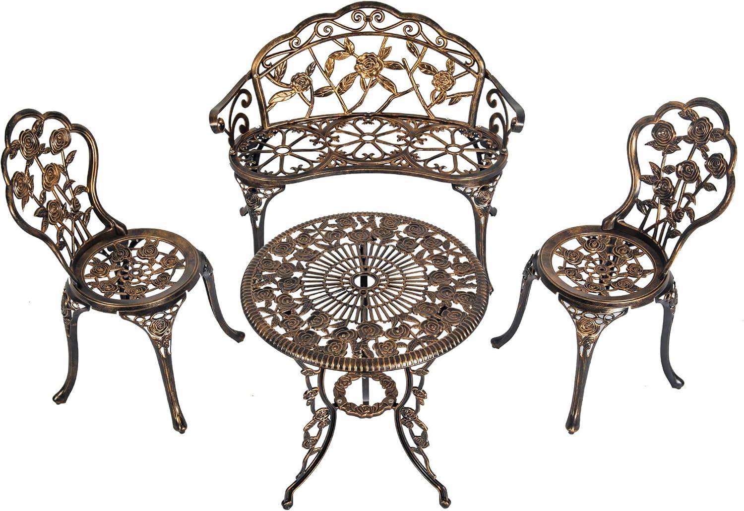 Bloomsbury Market Busselton Round 4 - Person Cast Aluminum Patio Bistro Set Brown