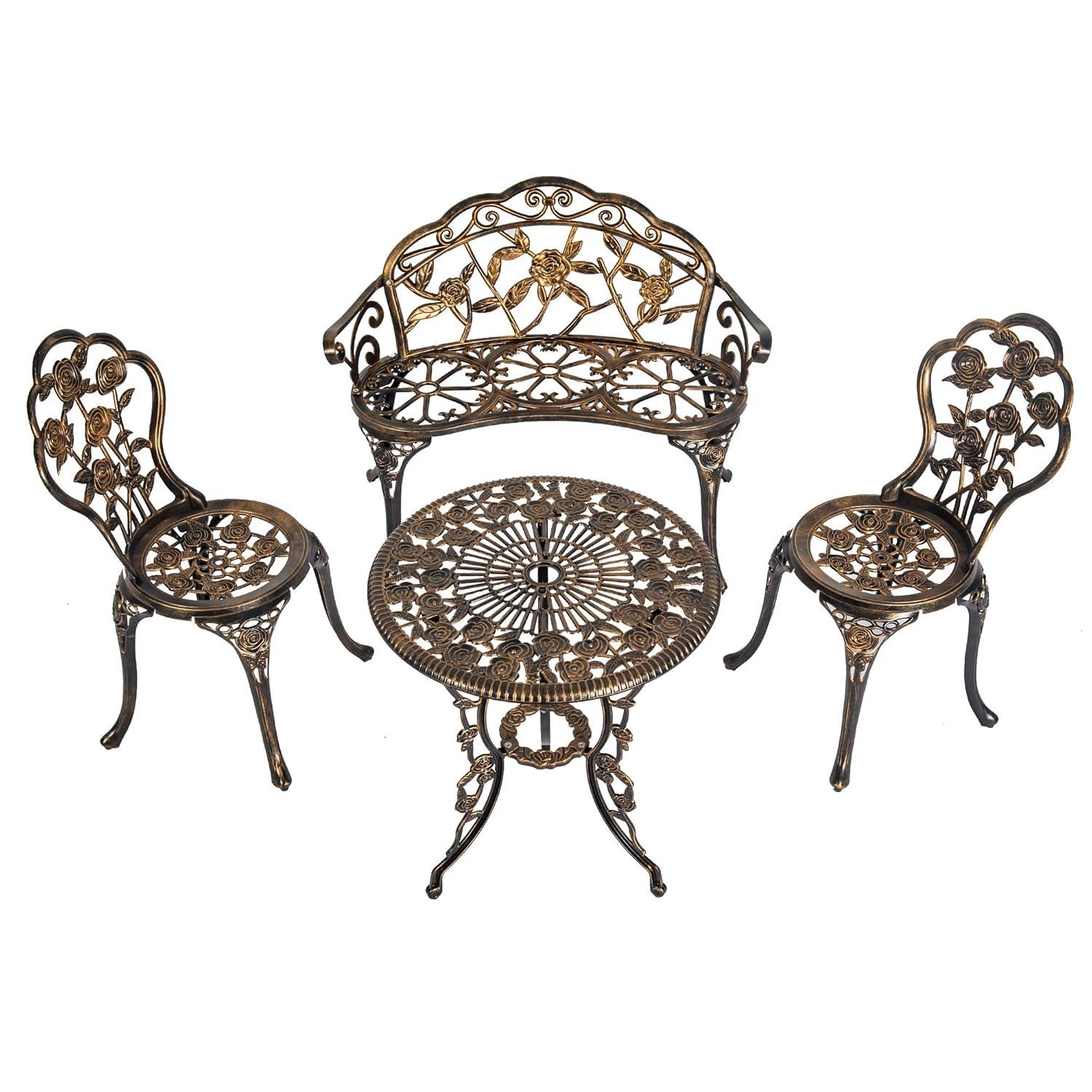 Bloomsbury Market Busselton Round 4 - Person Cast Aluminum Patio Bistro Set Brown