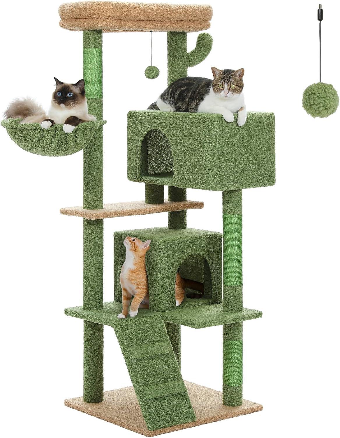 71" Indoor Tall Large Cat Tree Multi-Level Cat House With 2 Big Condo Pad Bed, Cozy Hammock And Scratching Posts