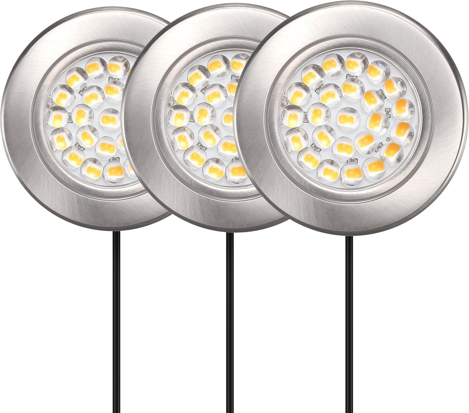 Brushed Nickel 2.6" Dimmable LED Puck Lights Kit, Set of 3