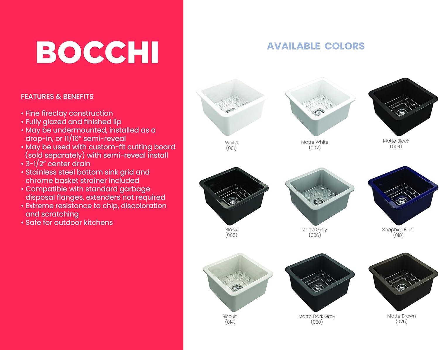 BOCCHI 18'' L Fireclay Kitchen Sink 1359-004-0120