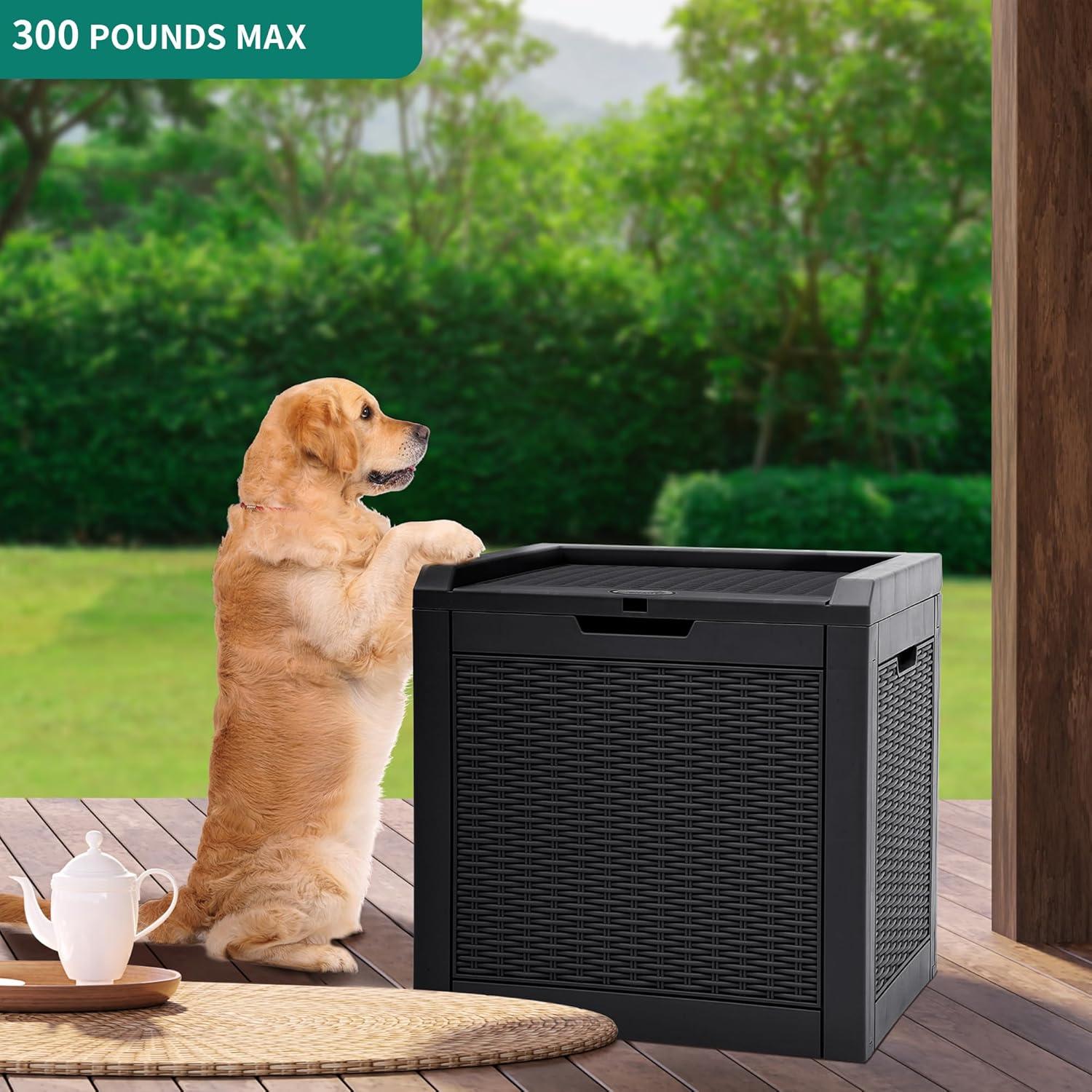 YITAHOME 32 Gallon Rattan Deck Box, Indoor Outdoor Storage Box for Patio Furniture, Pool Accessories, Cushions, Garden Tools, Sports Equipment, Waterproof Resin with Lockable Lid & Side Handles, Black