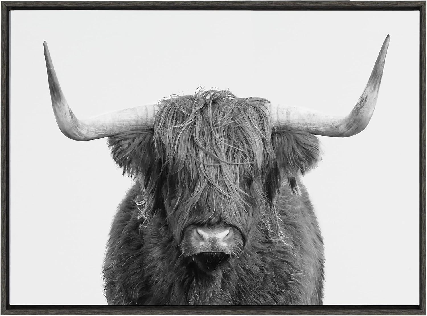 Kate and Laurel Sylvie Highland Cow Portrait Framed Canvas by Amy Peterson Art Studio