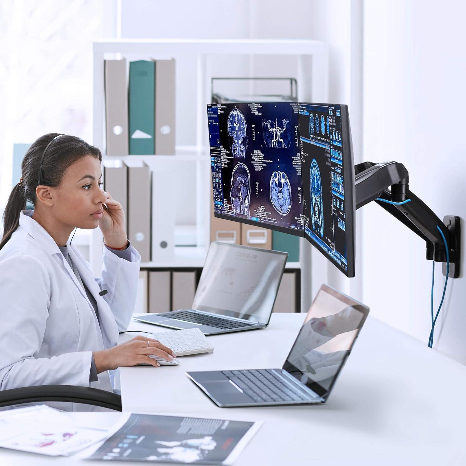 AVLT Dual 17"-32" Monitor Wall Mount - Fits Two 19.8 lbs Flat/Curved Monitors - Full Motion Height Swivel Tilt Rotation Adjustable Arm - VESA/Cable Management