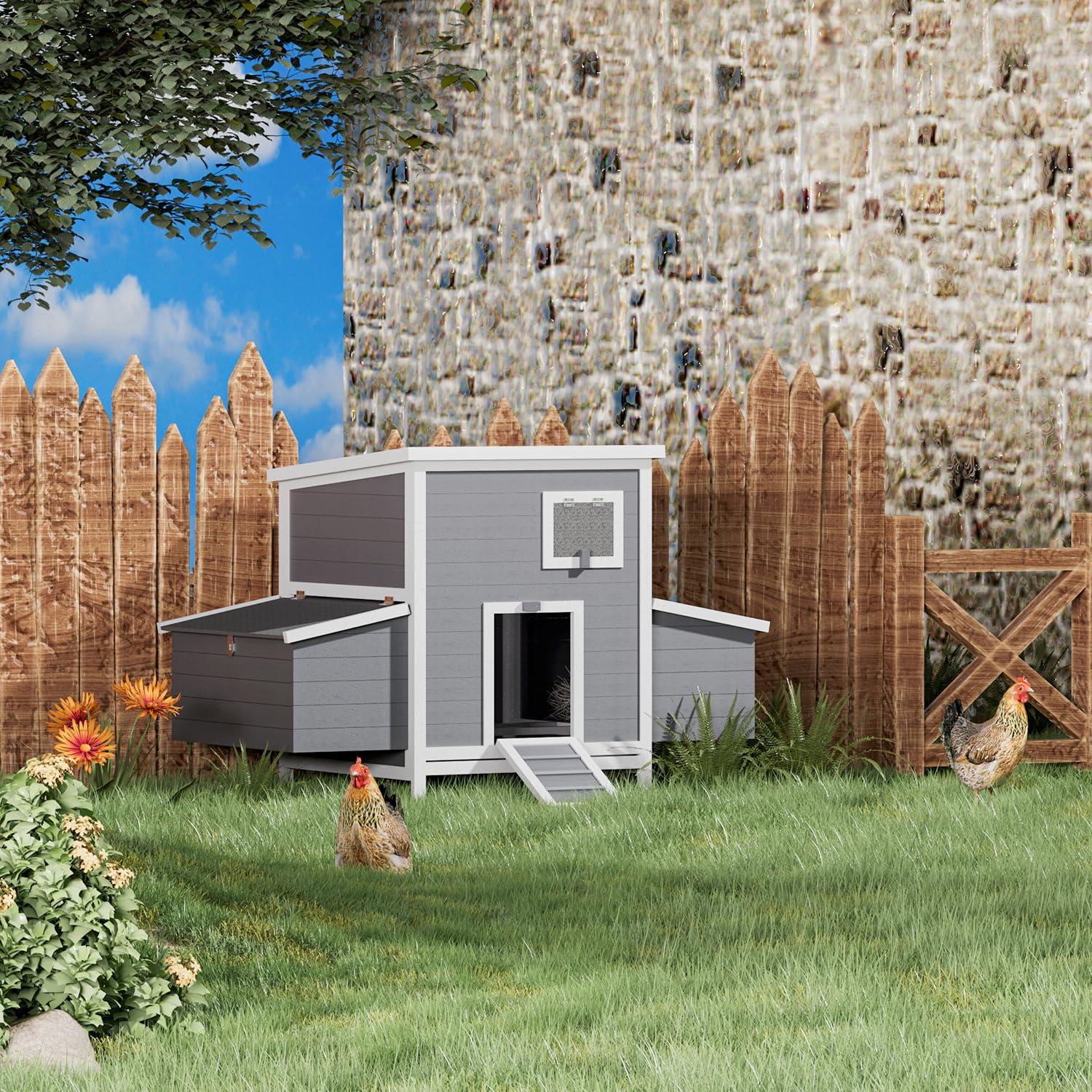 59" Large Chicken Coop for 4-6 Chickens, Wooden Hen House with Large Nesting Boxes, Outdoor Poultry Cage Rabbit Cage with Ramps & Ventilation Window, 59''L*33.5''W*38.6''H