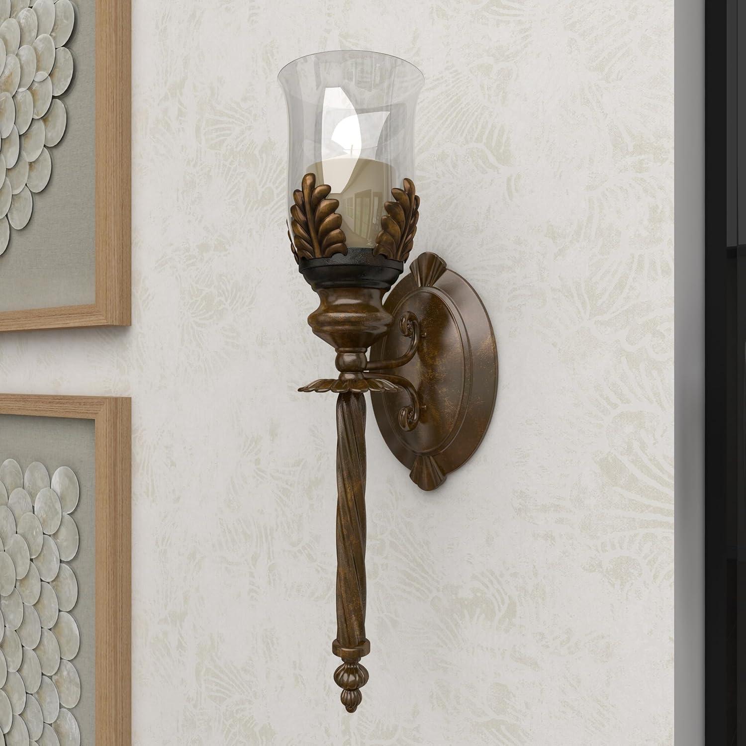 DecMode Brown Metal Leaf Candle Wall Sconce with Twisted Base