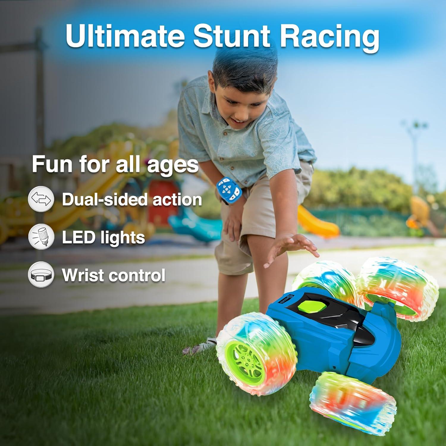 Contixo SC3 RC Stunt Car, 360 Flip & Rotate, LED Lights, Wristband Controller, All-Terrain, Ages 4-7 - Blue