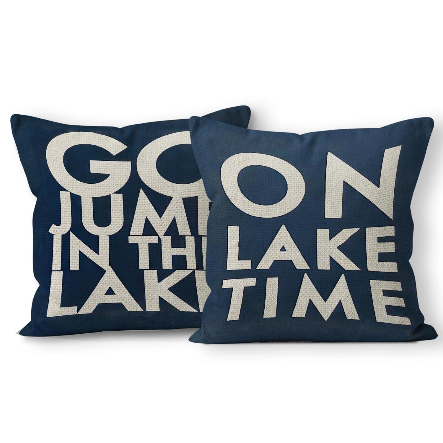 The Lake House Lake Throw Pillow Case, 18 x 18 Inch Set of 4, Lake Paddle Decor, Lake House Rules Decor, Lake House Decor, Lake House Room Decor Pillows Cover for Sofa Couch Bed (Blue)