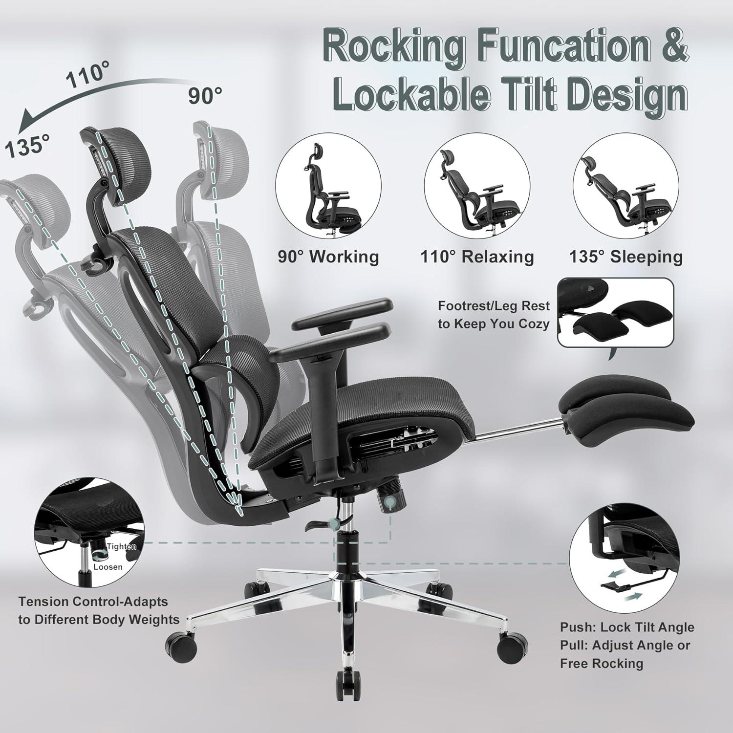 Kyona Mesh Office Chair, Adjustable Task Chair with Clothing Hanger, Adjustable Headrest and Armrest