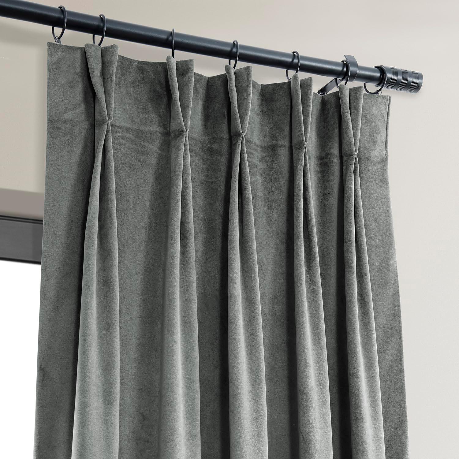 Silver Grey Velvet Blackout Pleated Window Panel, 96 Inches