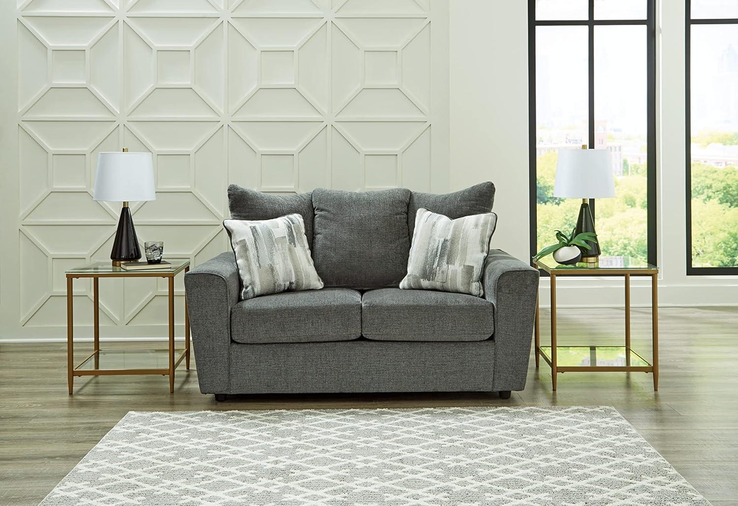 Gray Fabric Flared Arm Loveseat with Wood Frame