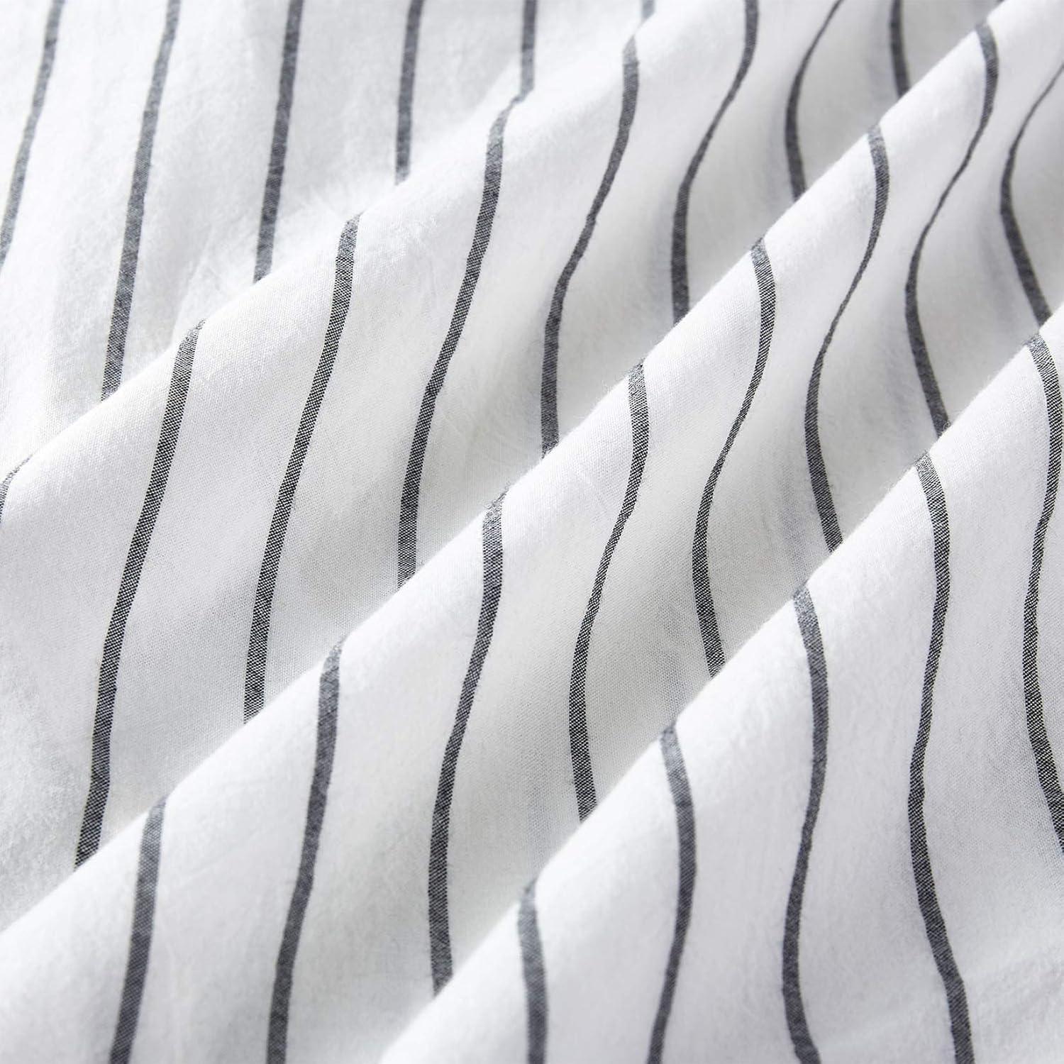 Wake In Cloud - Striped Pillow Cases, 100% Washed Cotton, Ticking Stripe Vertical Pinstripe Neutral Farmhouse, Set of 2 Pillowcases Pillow Shams Covers, Gray, Standard Size 20x26 Inches