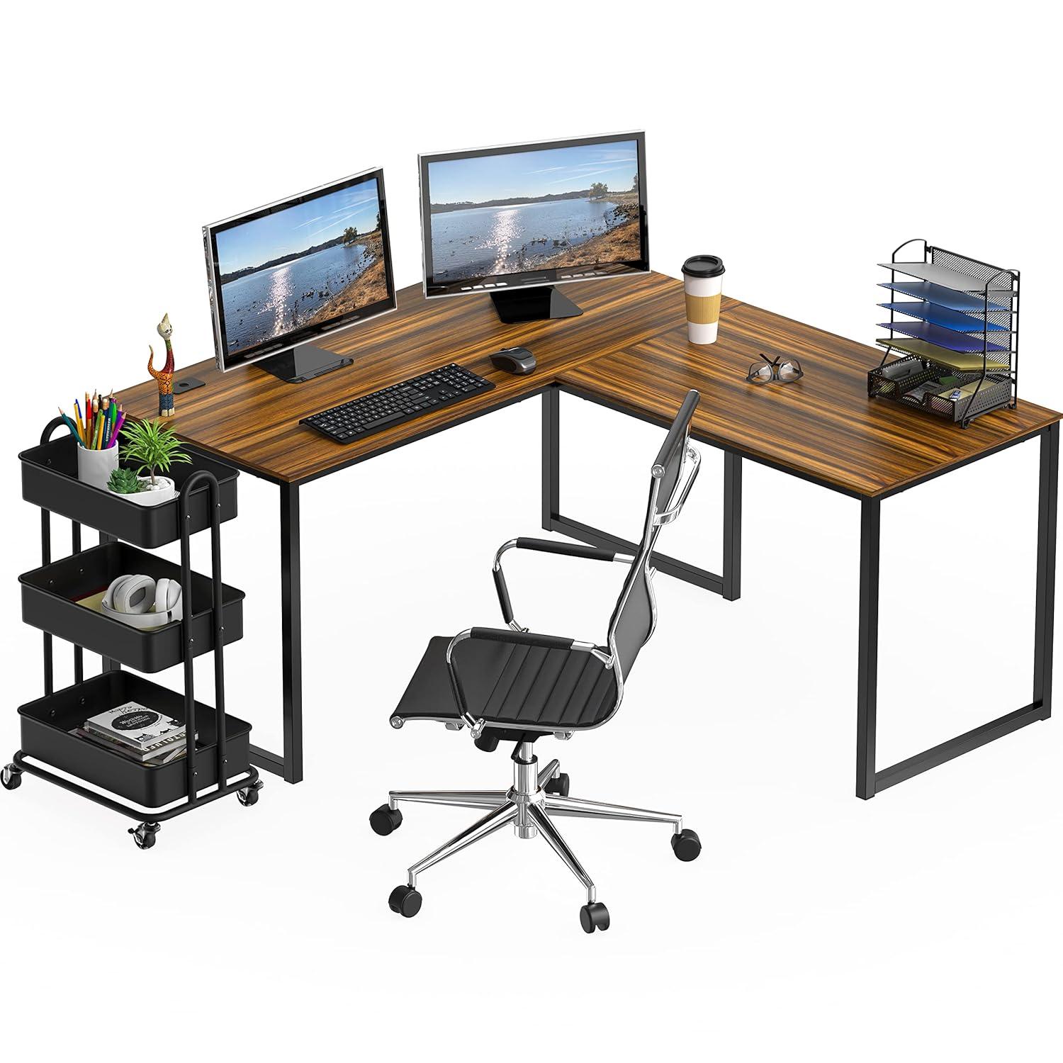 SHW Mission L Shape Corner Desk, Walnut