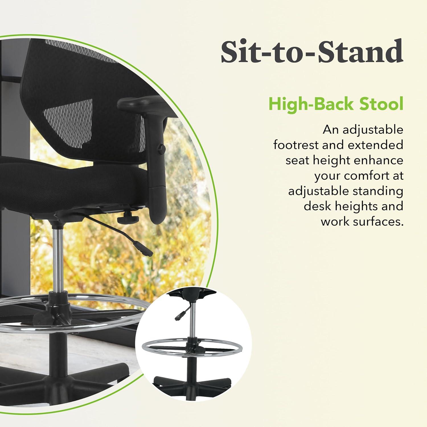 HONProminent High-Back Task Stool, Supports Up To 250 Lb, 21" To 28.1" Seat Height, Black