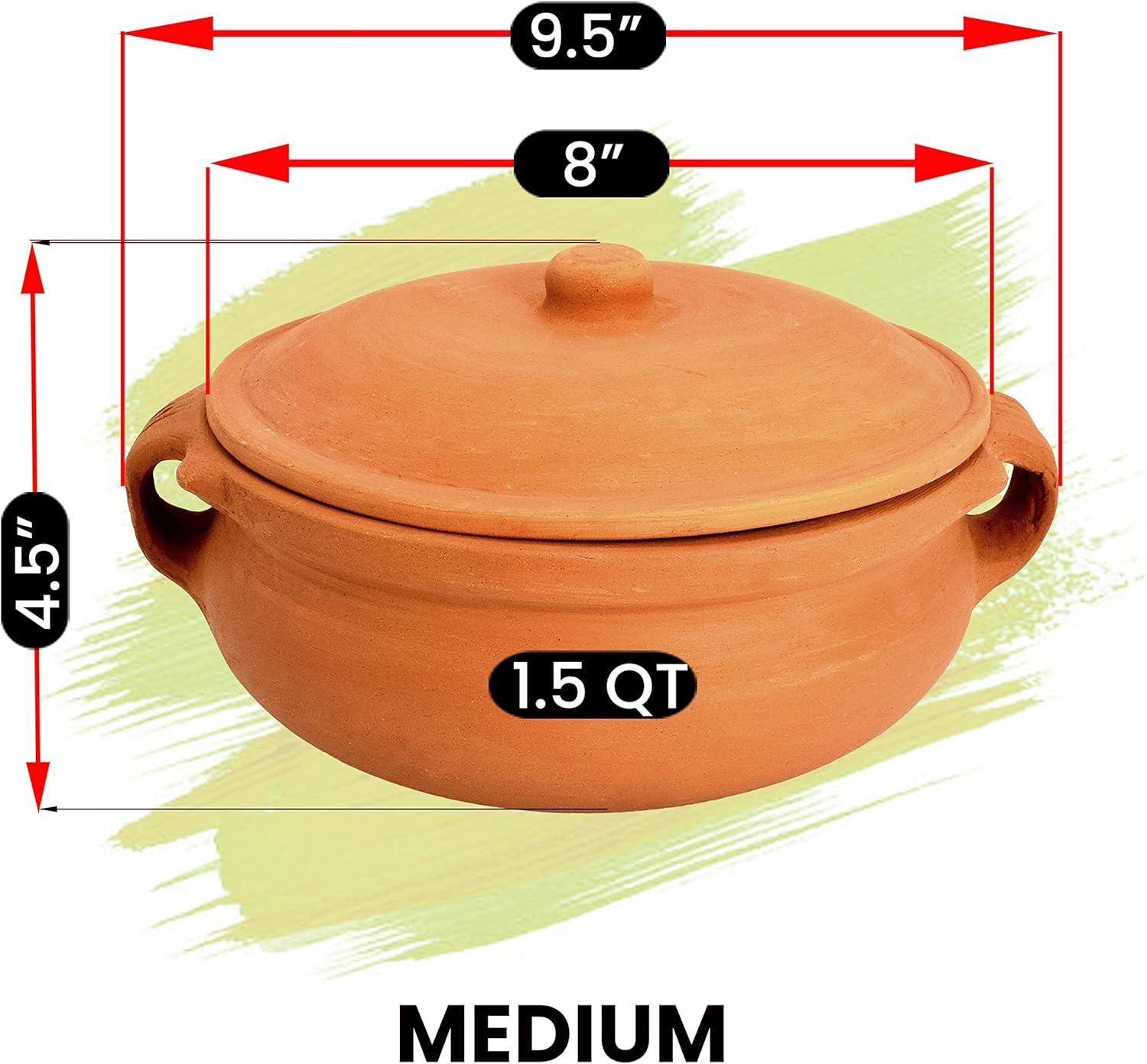 Medium Terracotta Clay Curry Pot with Lid, 1.5 Quarts