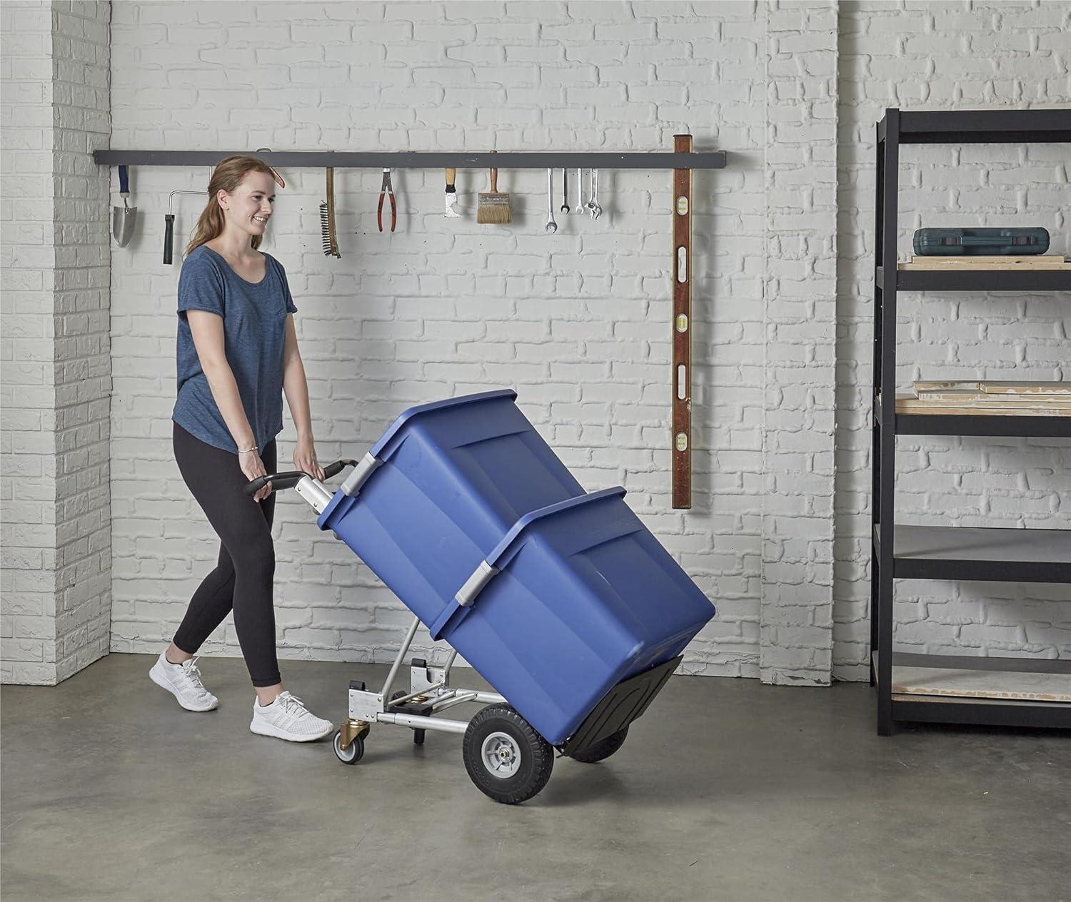 COSCO Folding 4-in-1 Hand Truck with Folding Toe Plate and Flat-Free Wheels, Silver/Black