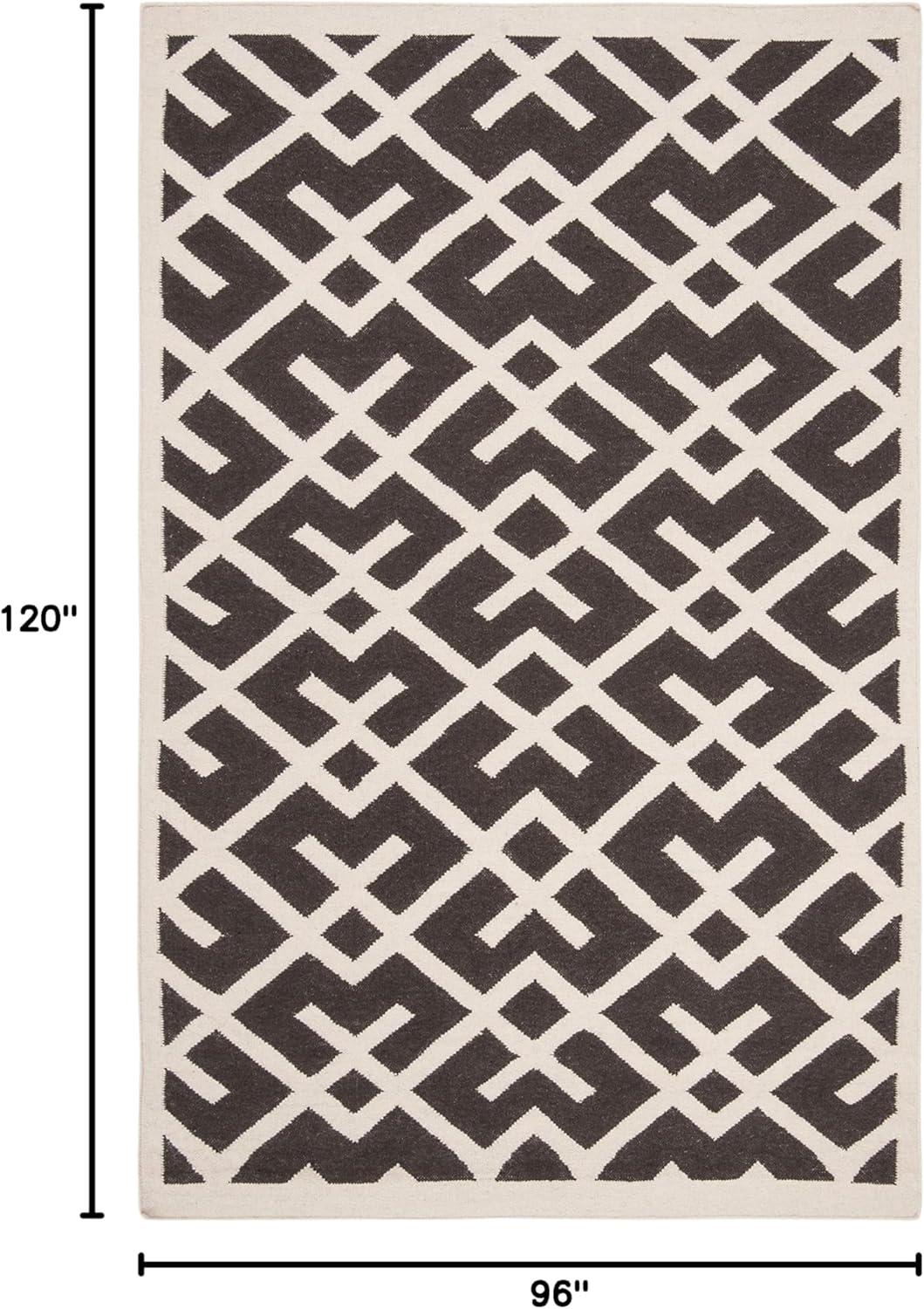 Handmade Geometric Black/Ivory Wool Area Rug 8' x 10'