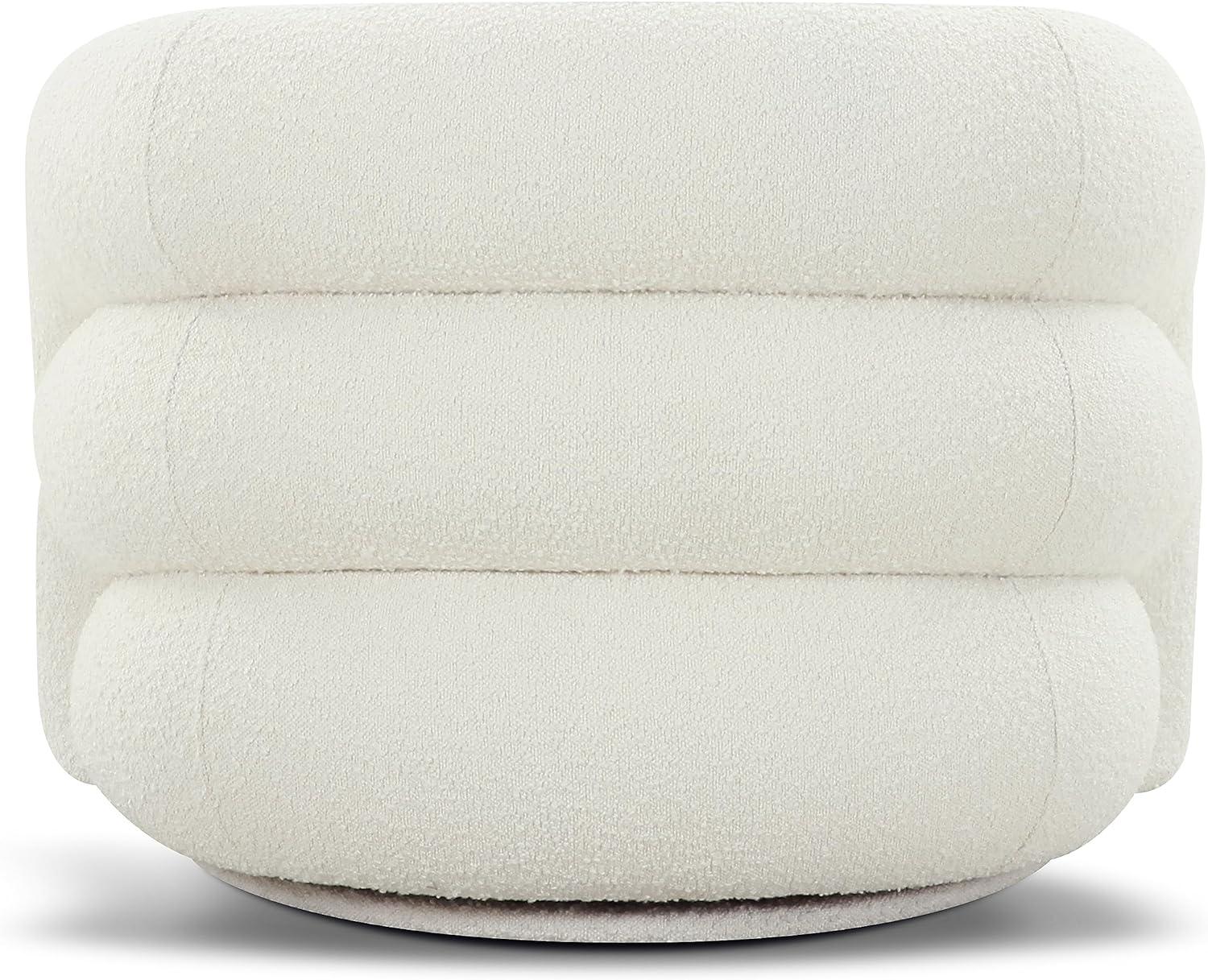 Ivory White Boucle Swivel Accent Chair with Wood Base