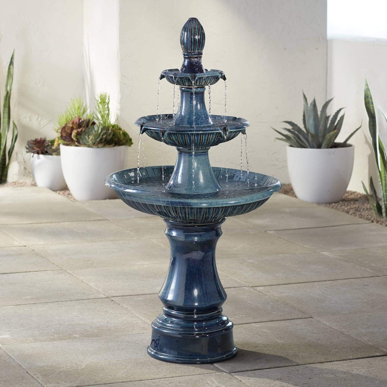 John Timberland Outdoor Floor Water Fountain with Light LED 46" High Three Tier for Yard Garden Patio Deck Home