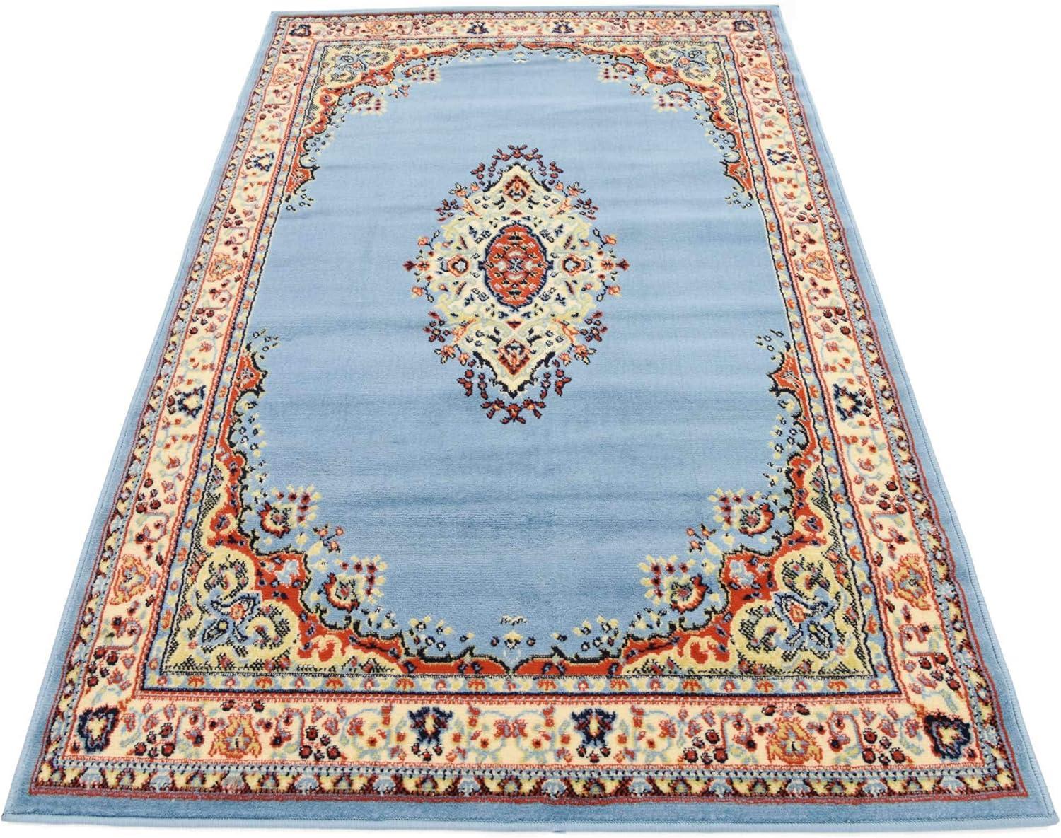 Light Blue Synthetic Medallion 4' x 6' Rectangular Rug