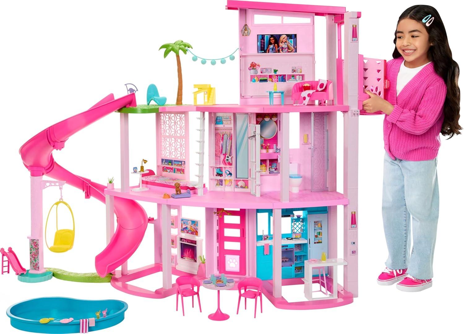 Barbie Dreamhouse Pool Party Doll House with 75+ pc, 3 Story Slide: Adult Assembly, Fits 12 Inch Dolls