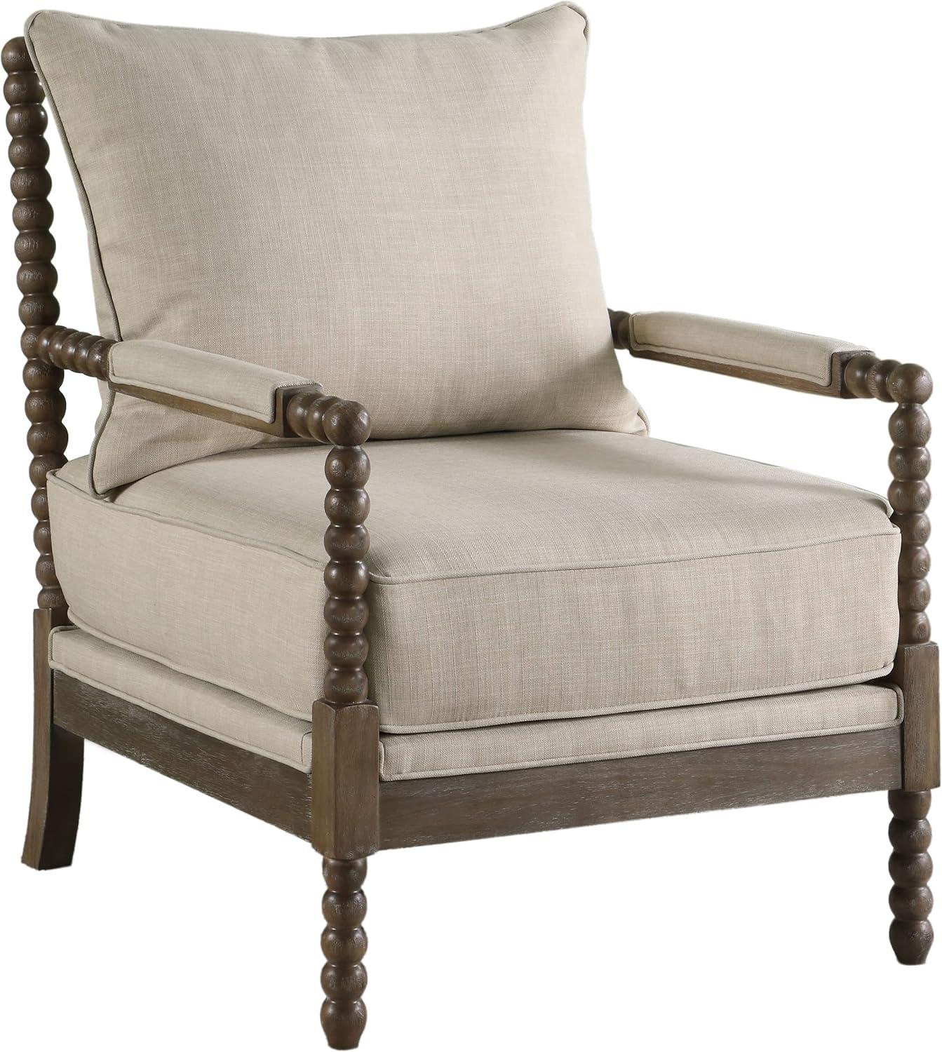 Transitional Geometric Beige Wood Accent Chair