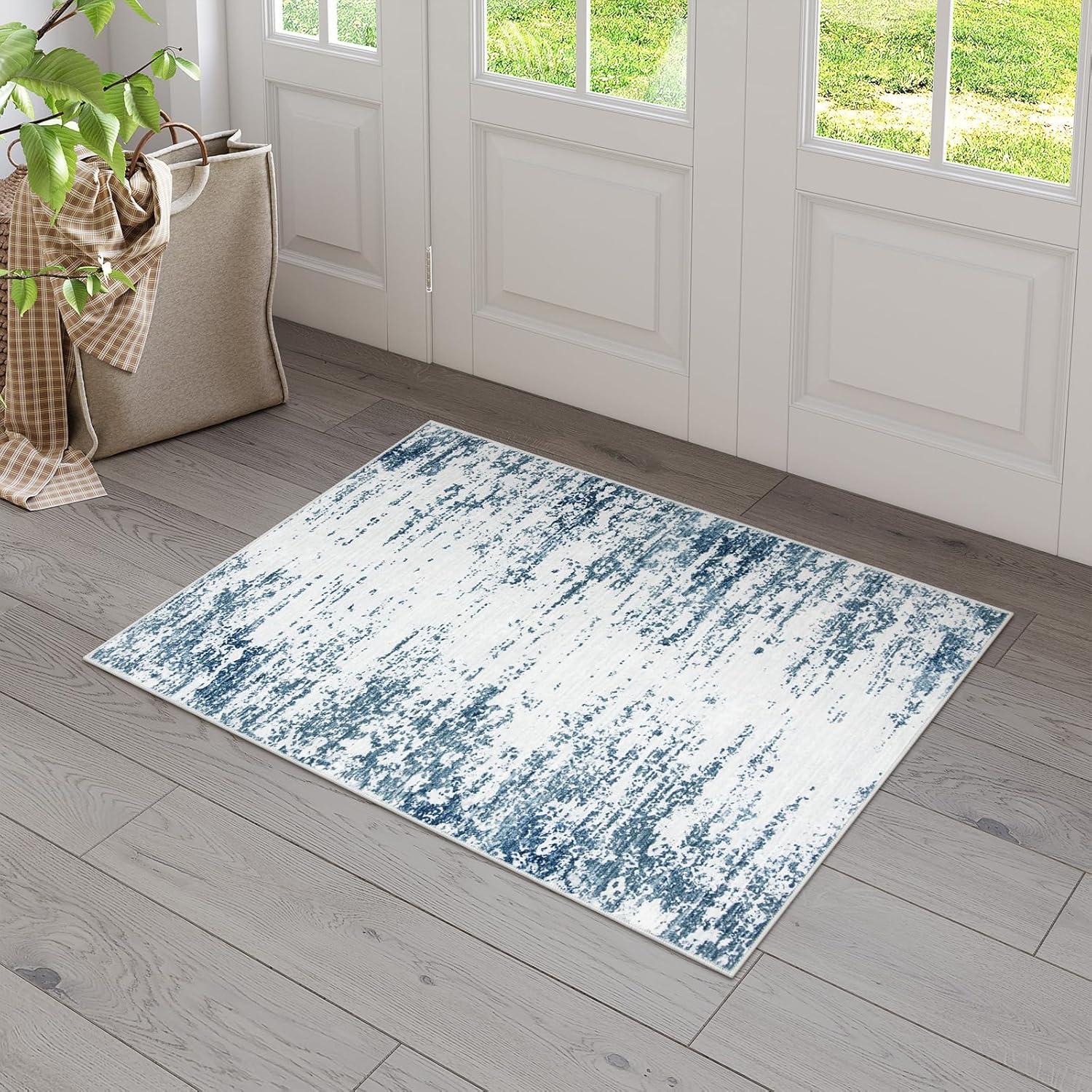 Garvee 5'x7' Modern Blue Abstract Area Rug Machine Washable Contemporary Rug Soft Foldable Thin Accent Rug Anti-Slip Non-Shedding Floor Carpet