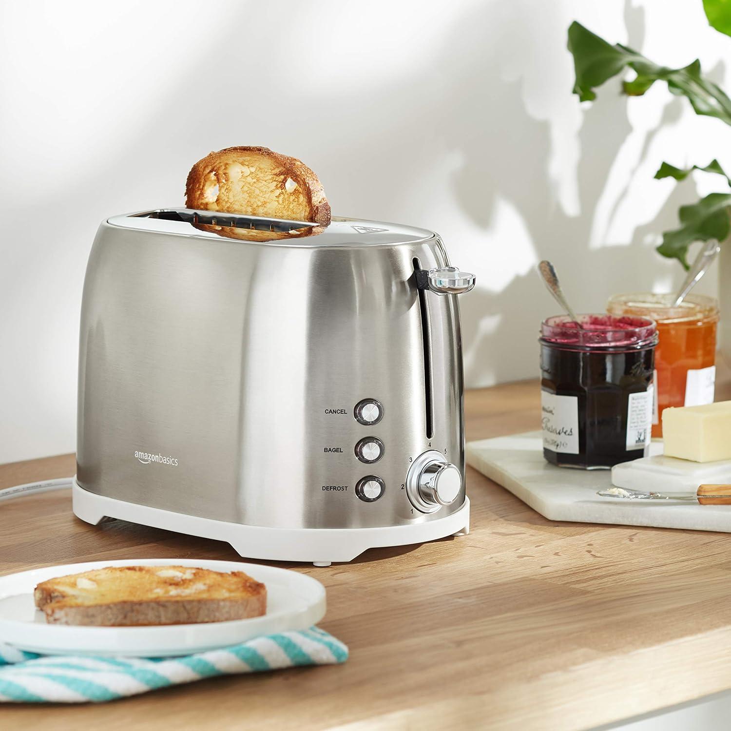 UZOPAL 800W 2-Slice Toaster with 6 Browning Settings, Removable Crumb Tray, Cancel Button