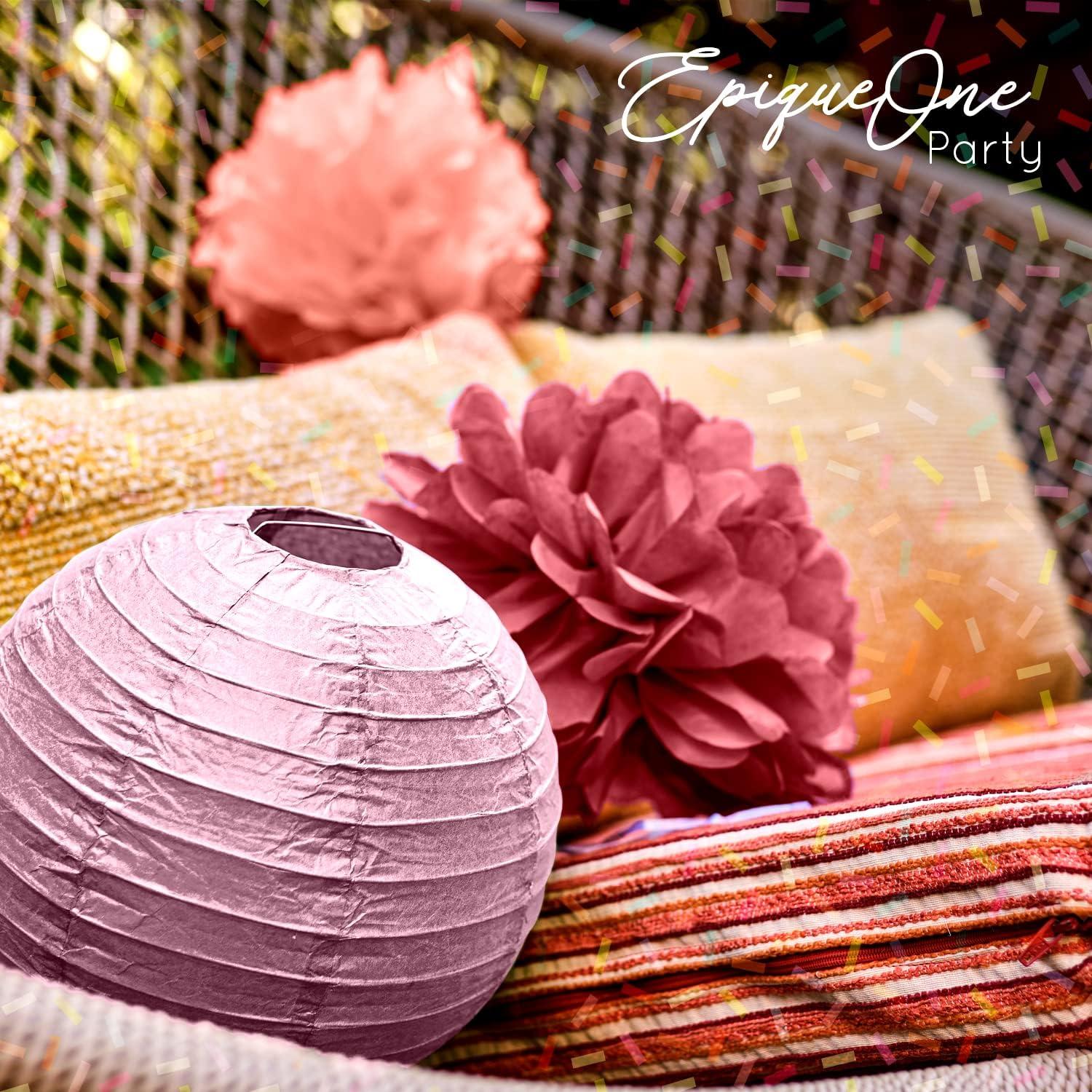 EpiqueOne 22-Piece Tissue Paper Pom Poms and Paper Lantern Party Kit - Add a Splash of White, Pink, & Mauve to Your Celebrations!